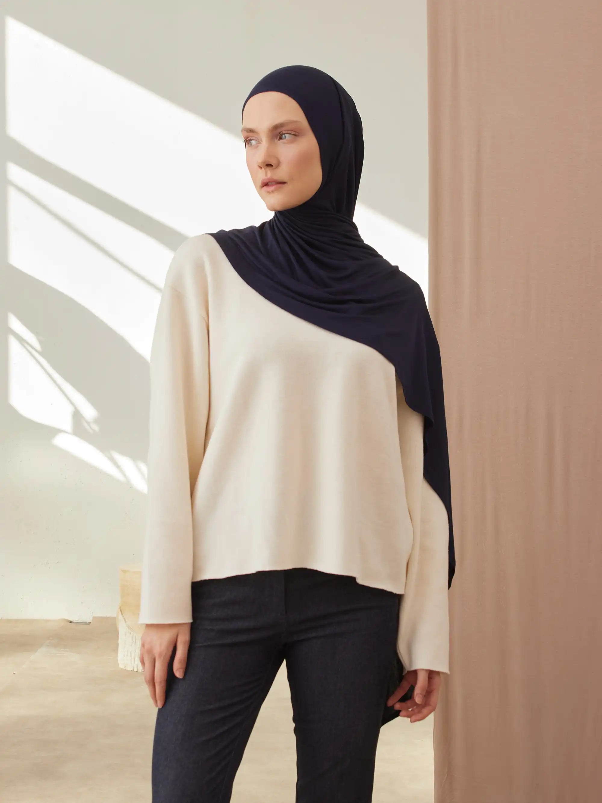 Pratik Premium Jersey Şal - Lacivert