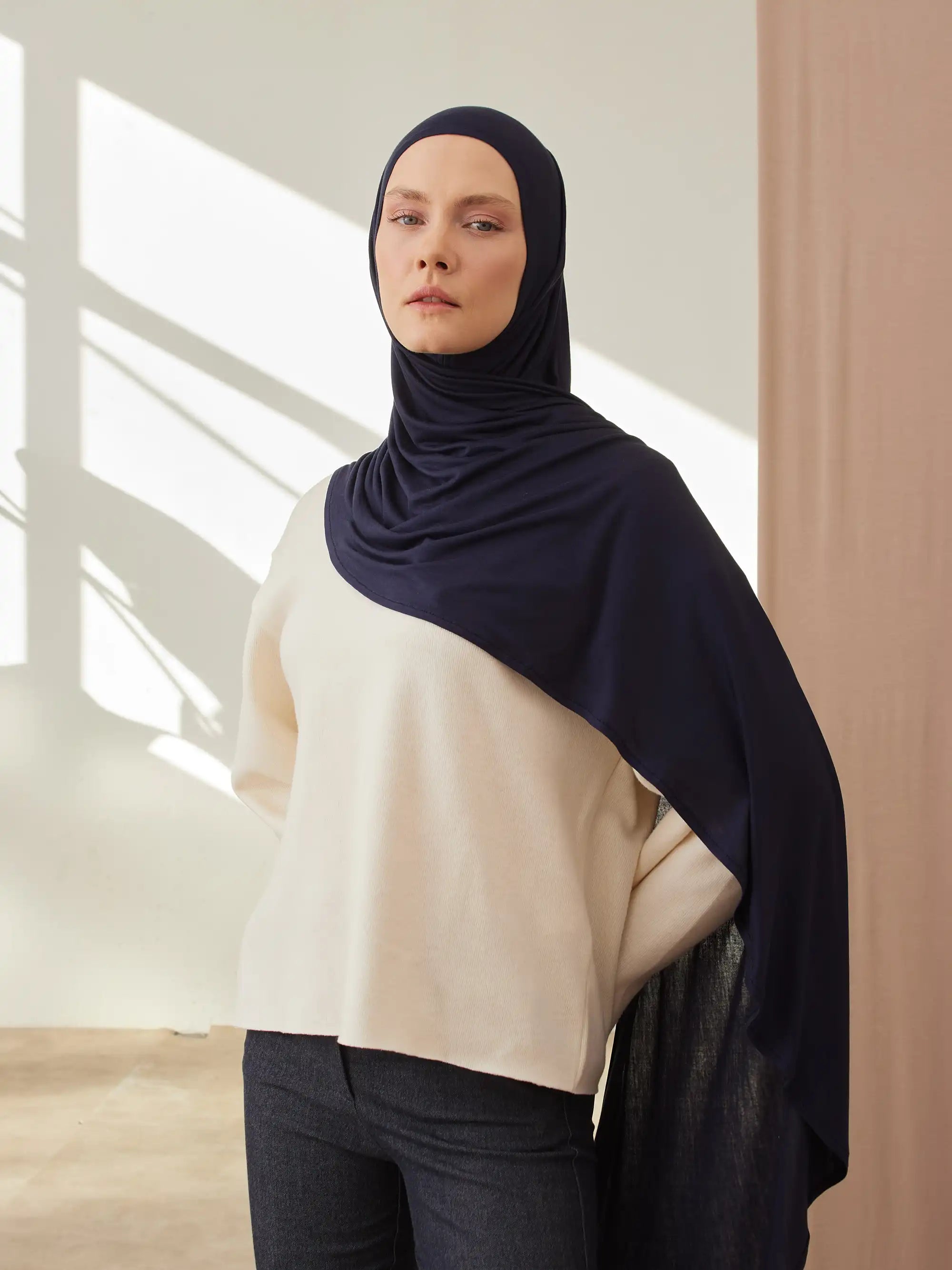 Pratik Premium Jersey Şal - Lacivert