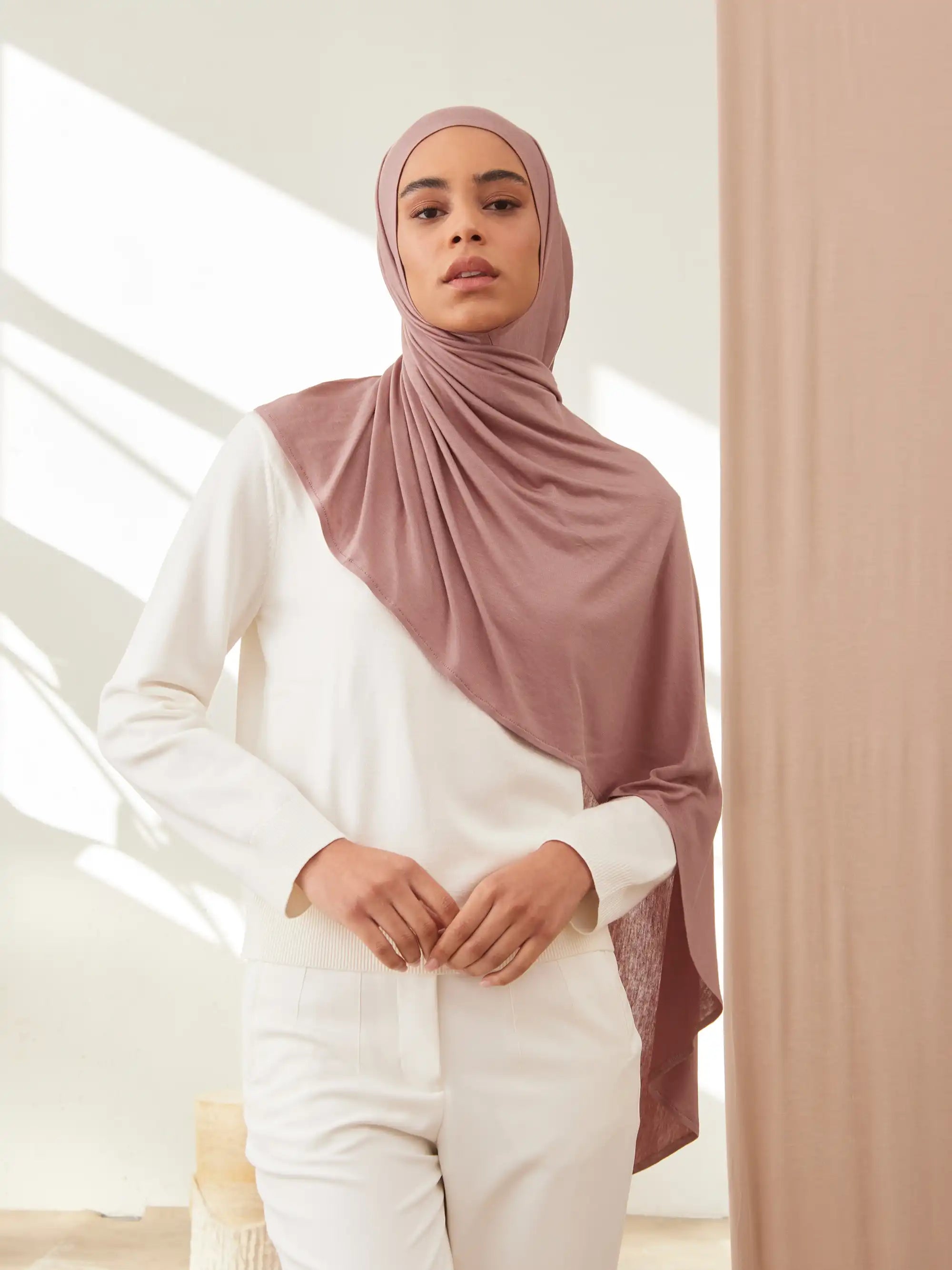 Küçük Pratik Jersey Şal - Pastel Gül