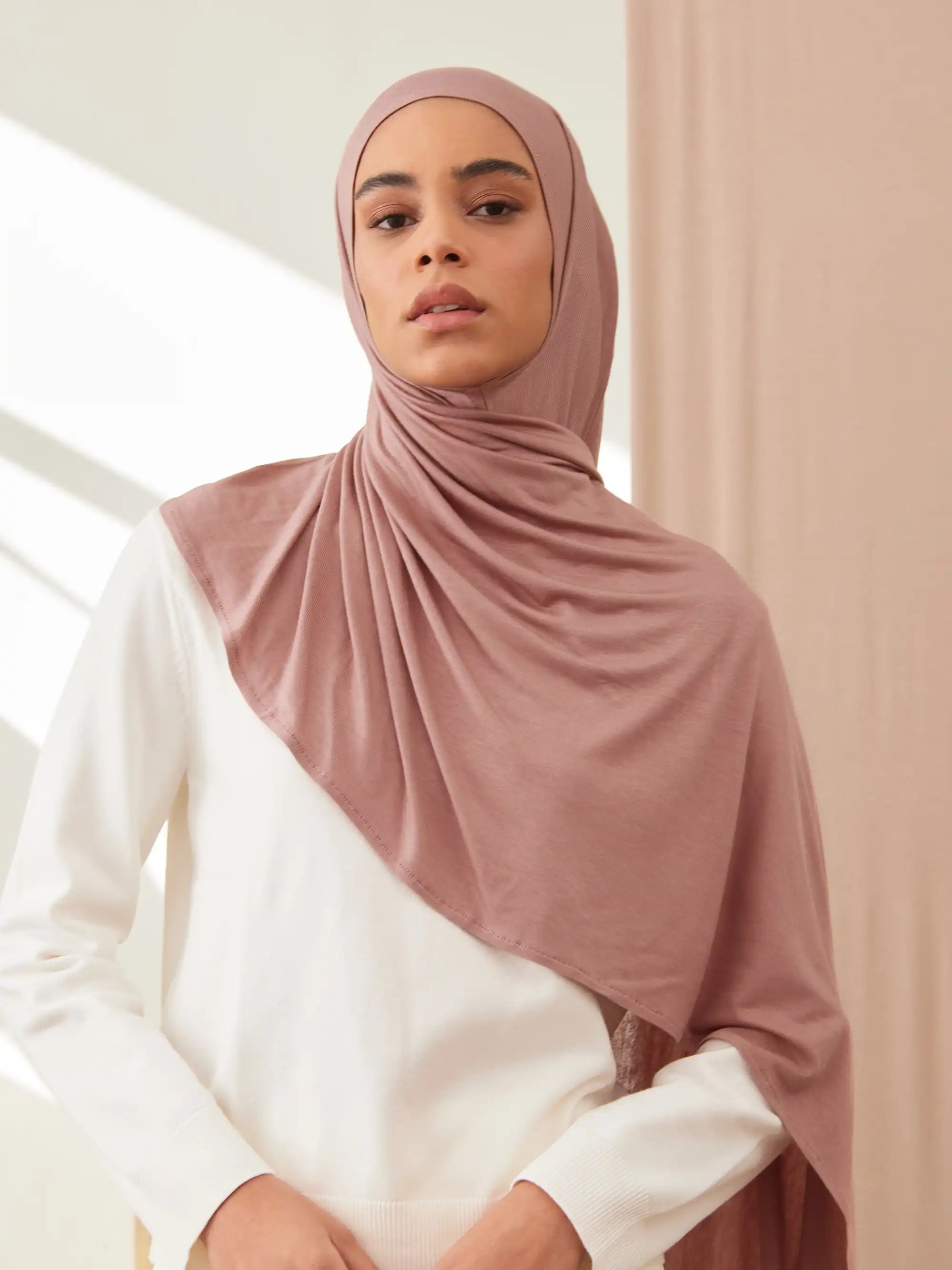 Küçük Pratik Jersey Şal - Pastel Gül