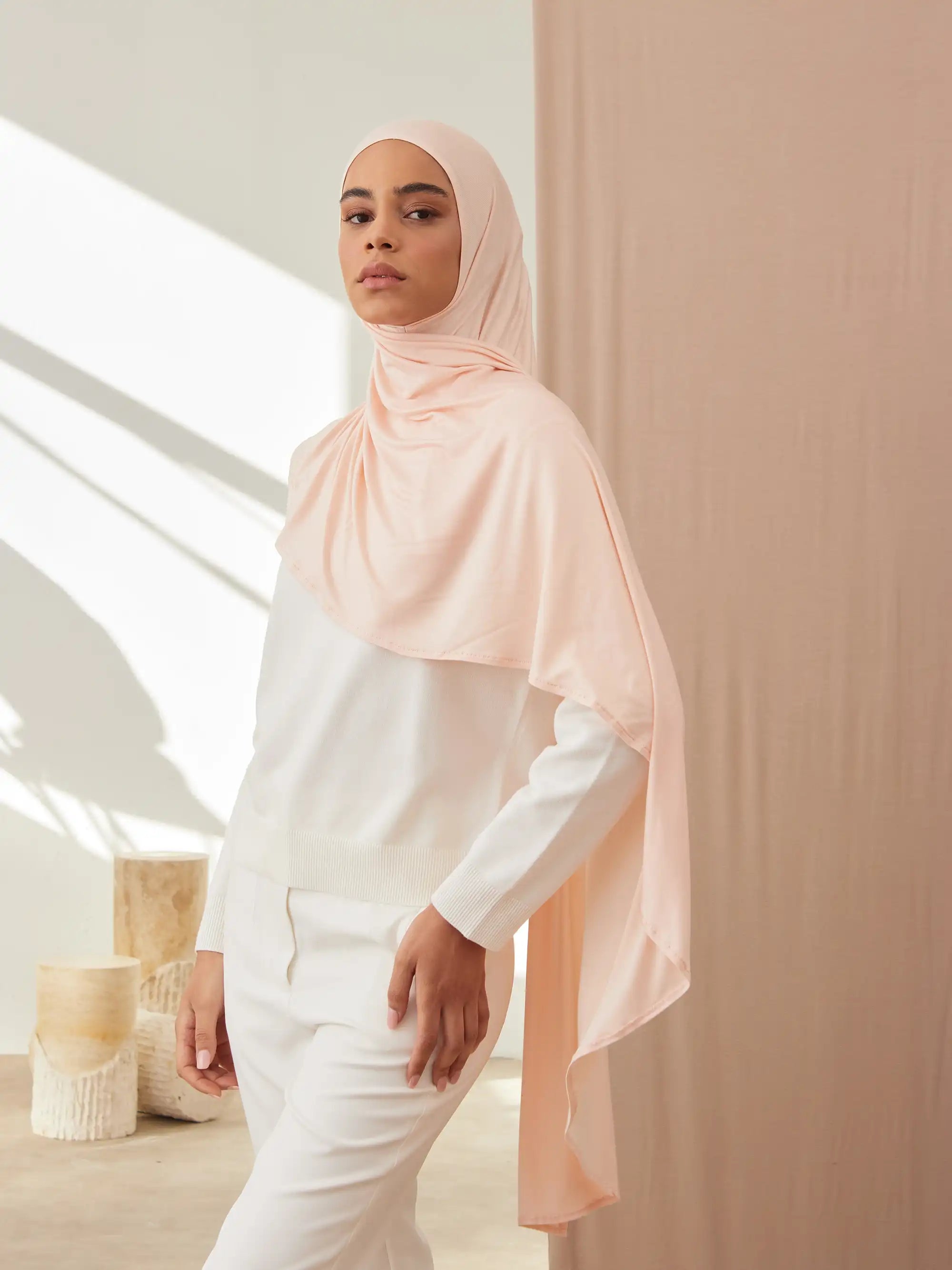 Küçük Pratik Jersey Şal - Krem Pembe