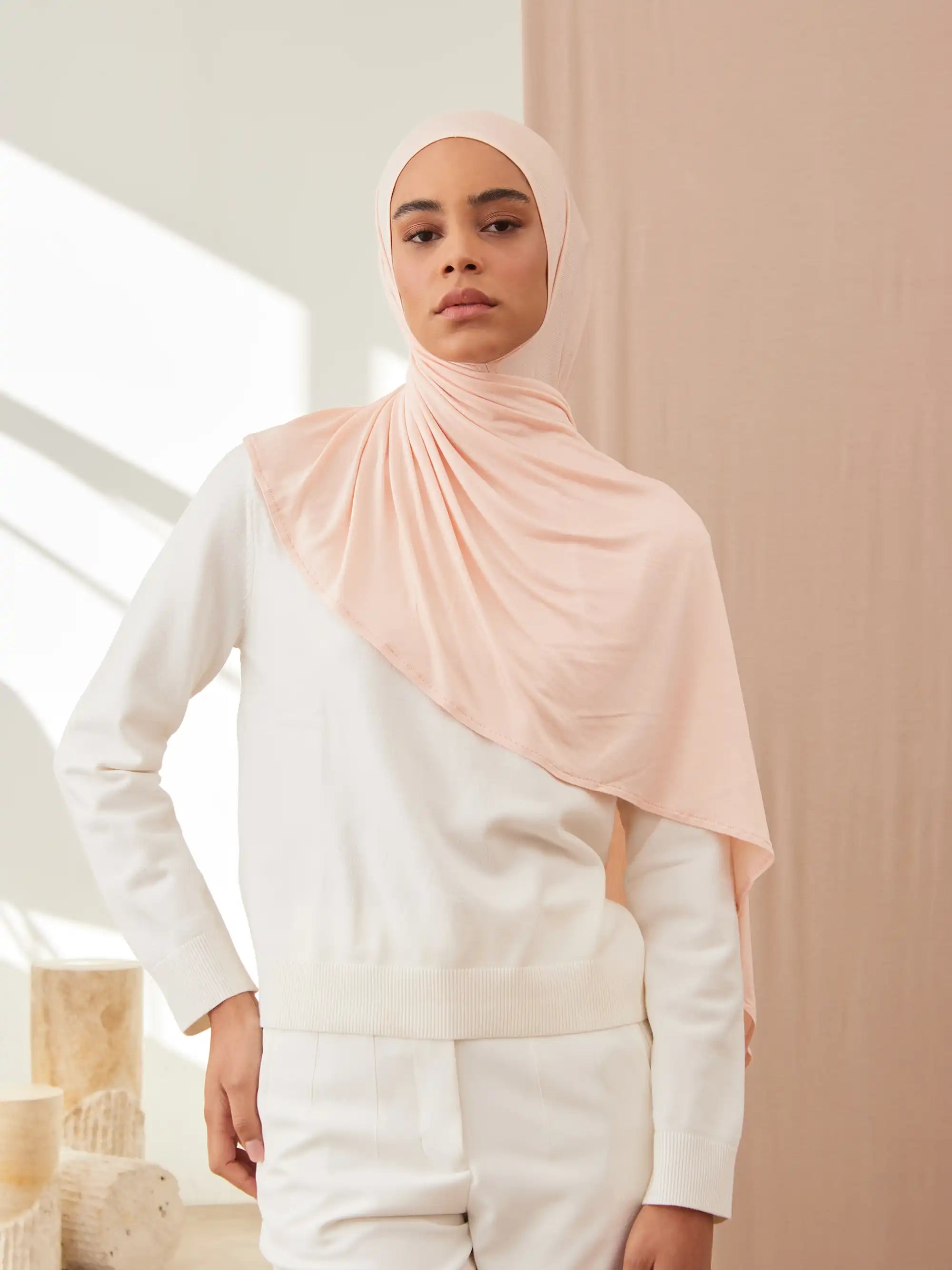 Pratik Premium Jersey Şal - Krem Pembe
