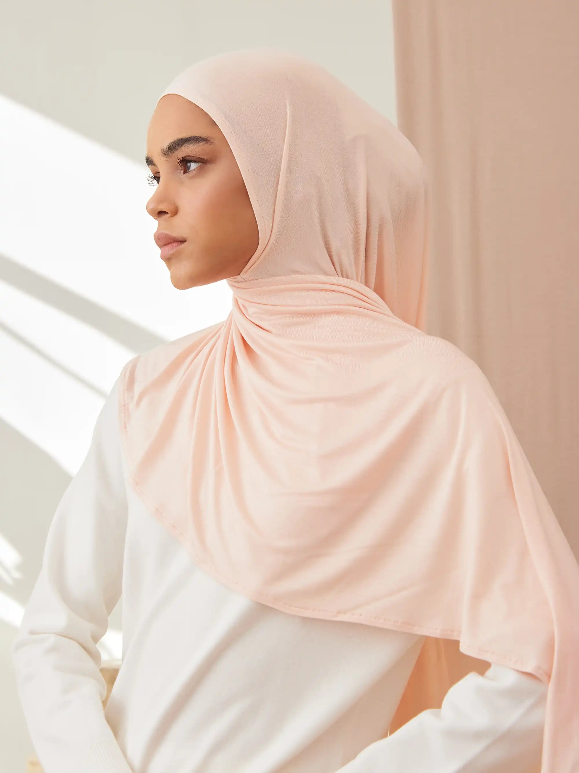 Küçük Pratik Jersey Şal - Krem Pembe