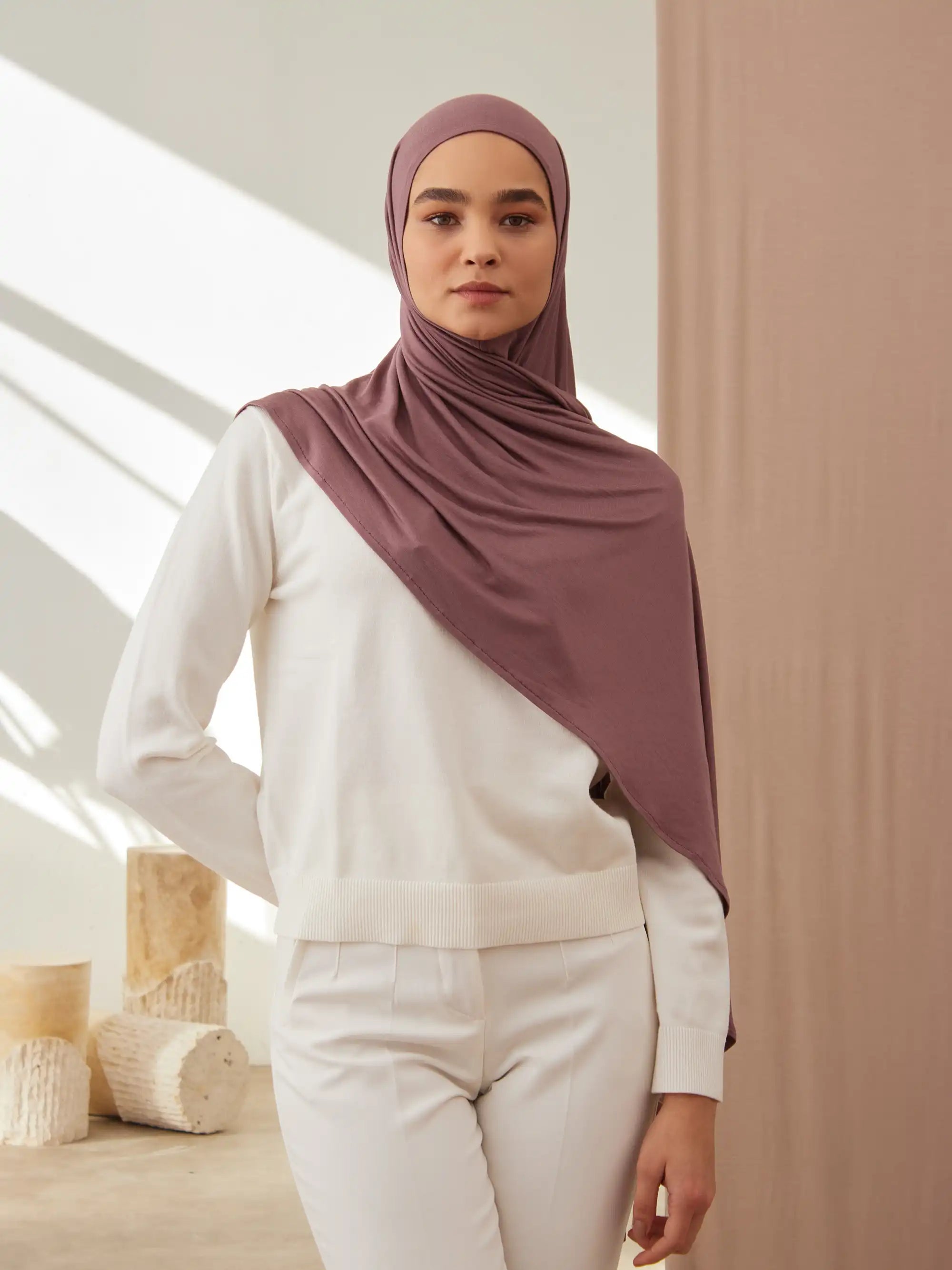 Küçük Pratik Jersey Şal - Gül Taupe