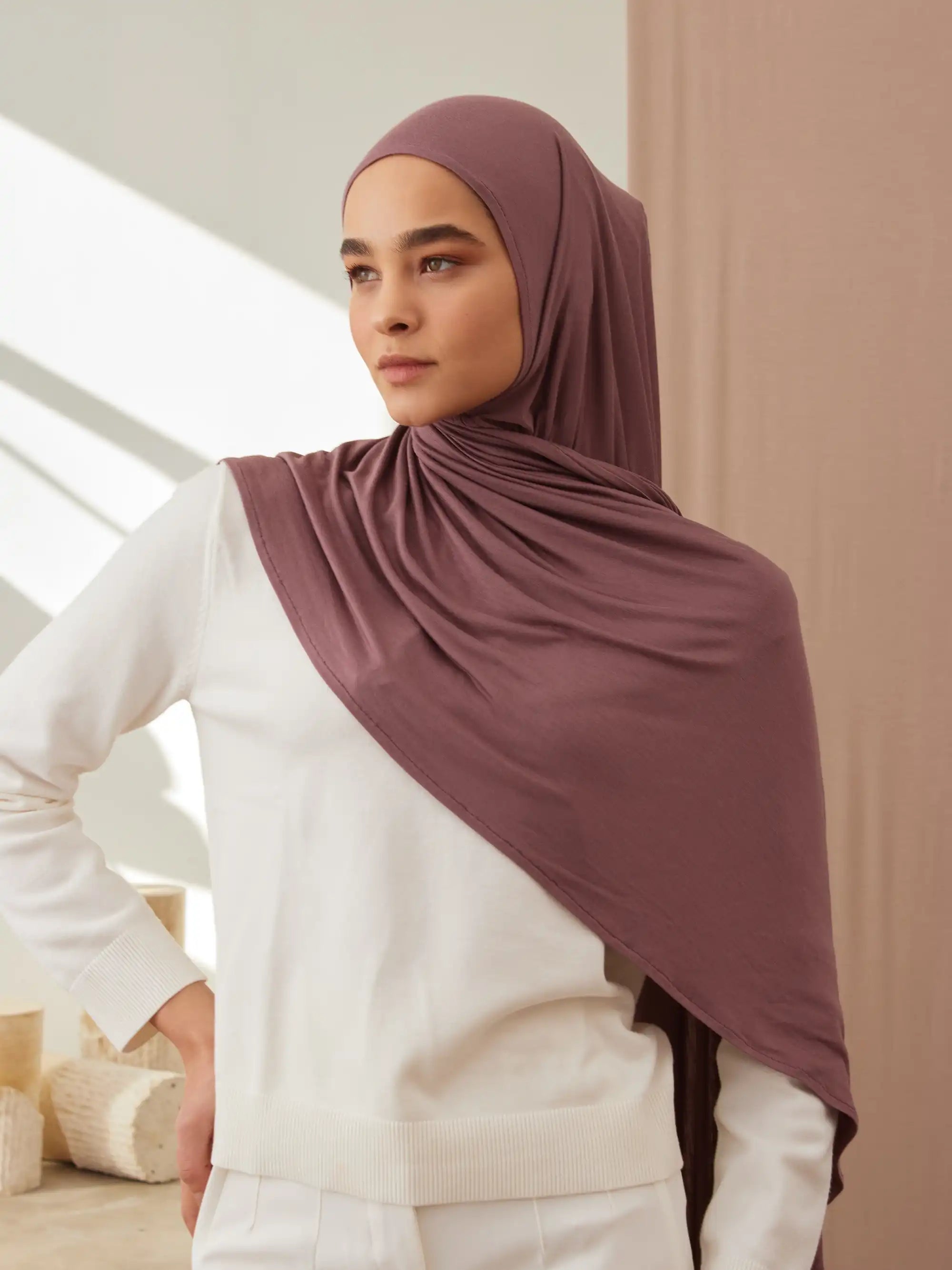 Küçük Pratik Jersey Şal - Gül Taupe