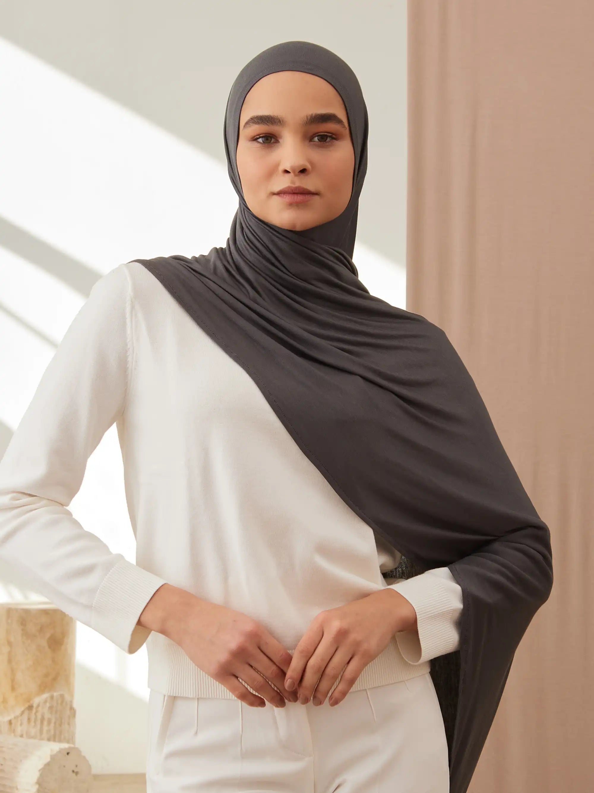 Pratik Premium Jersey Şal - Koyu Gri