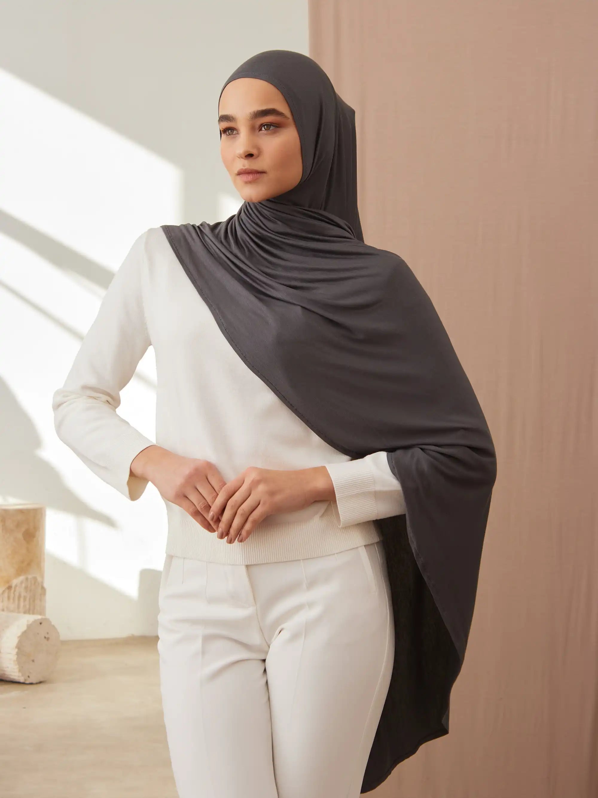 Pratik Premium Jersey Şal - Koyu Gri