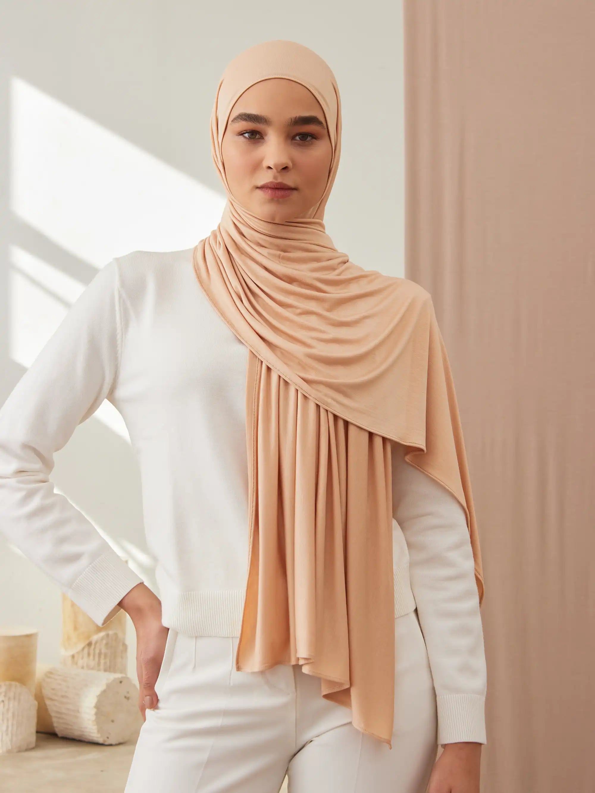 Küçük Premium Jersey Şal - Kumsal Beji