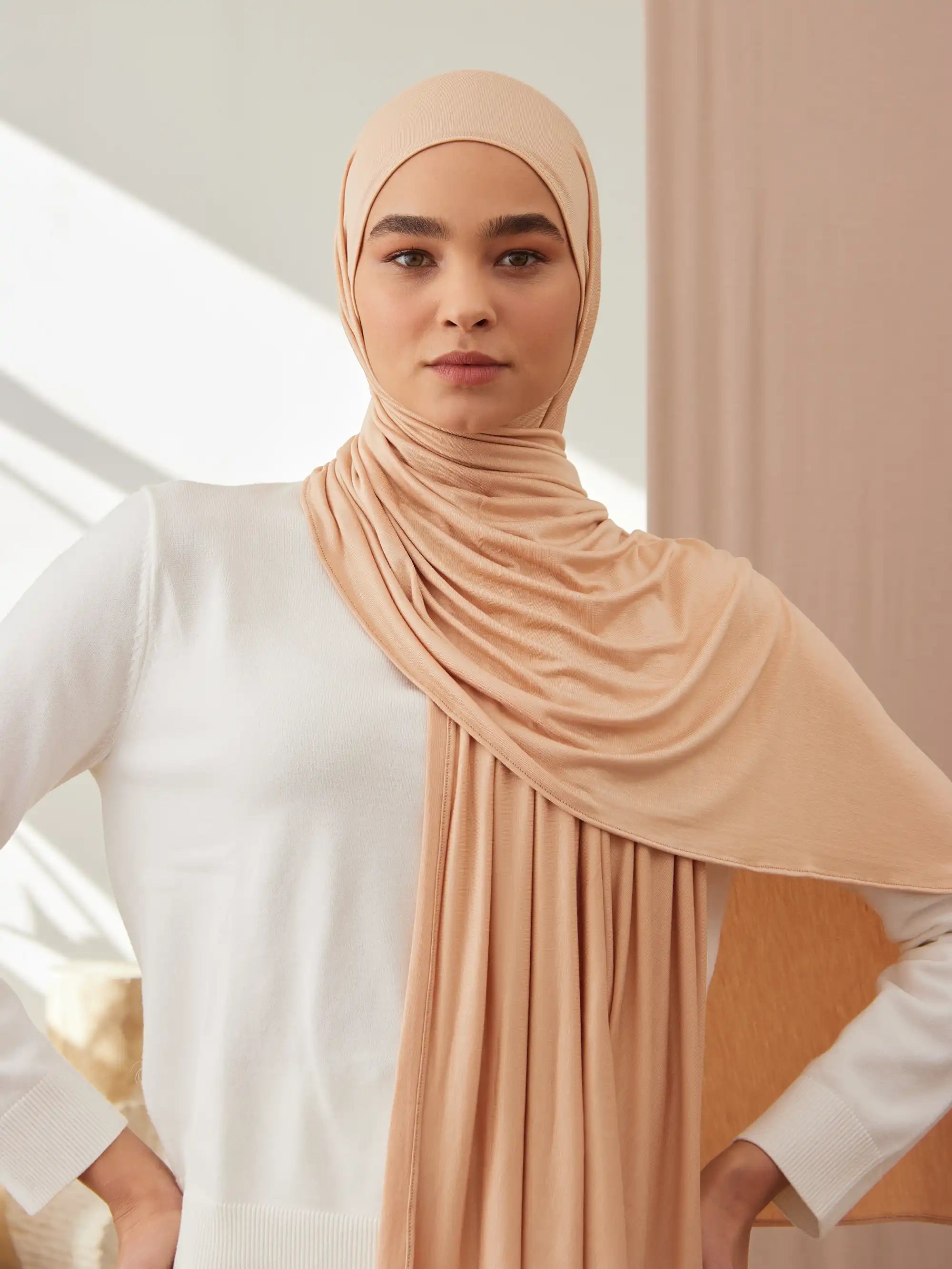 Küçük Premium Jersey Şal - Kumsal Beji