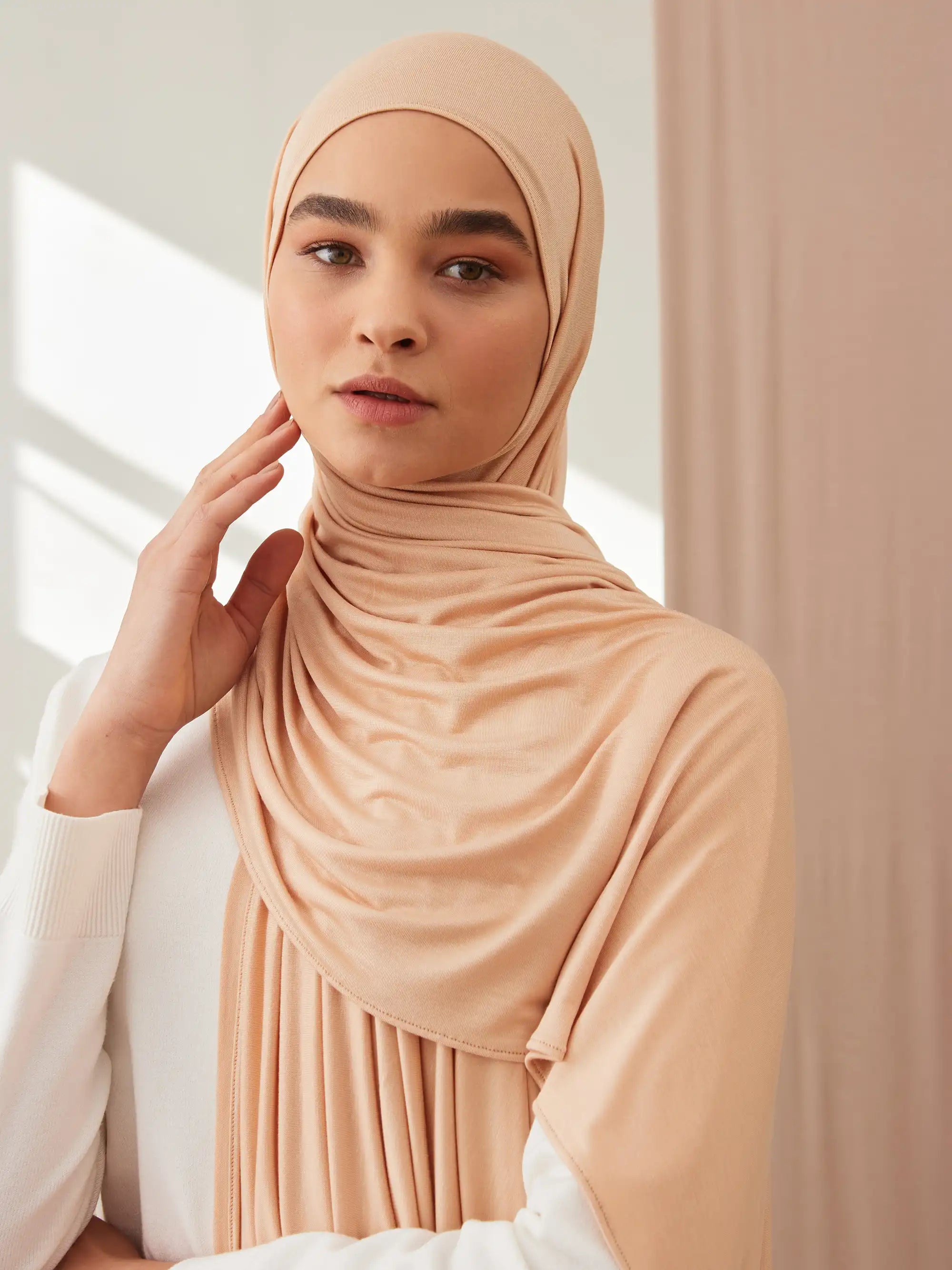 Küçük Premium Jersey Şal - Kumsal Beji