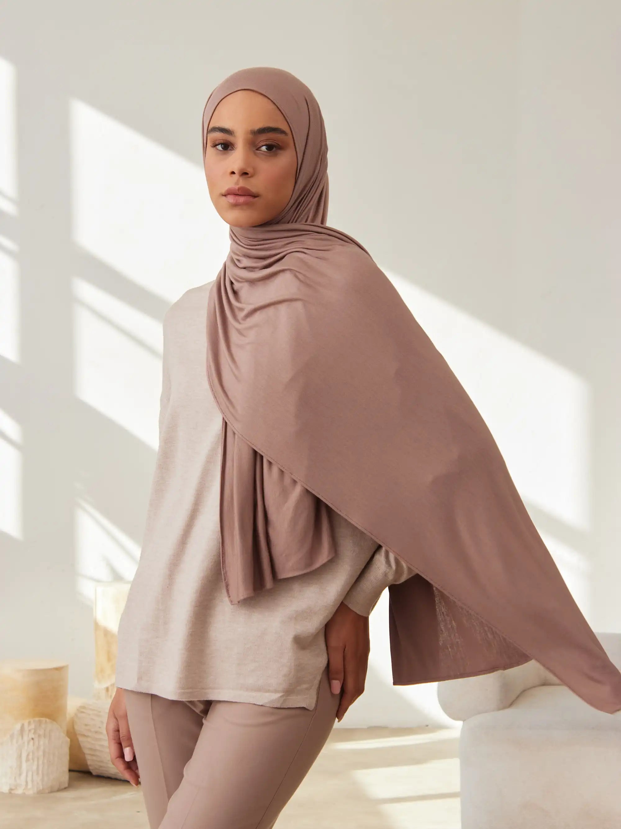 Küçük Premium Jersey Şal - Mocha Köpüğü