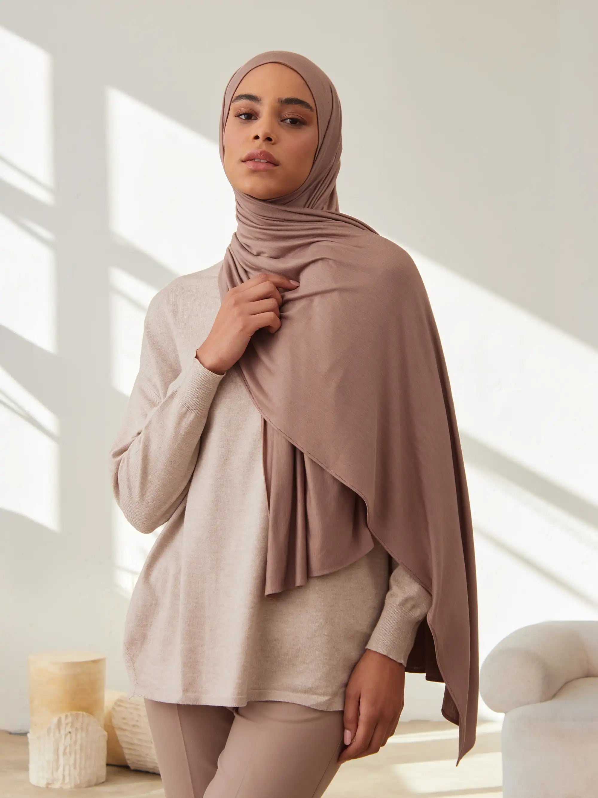 Küçük Premium Jersey Şal - Mocha Köpüğü
