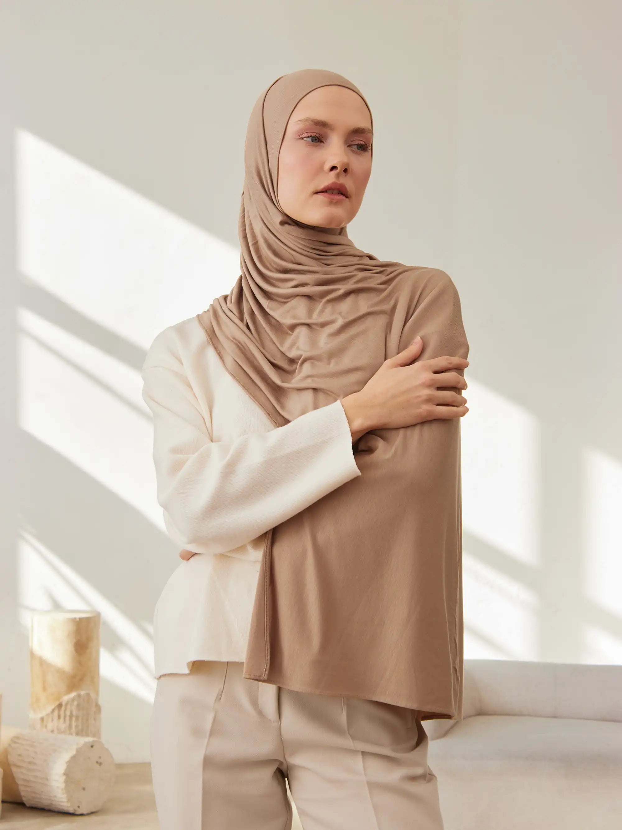 Küçük Premium Jersey Şal - Bronz Ten