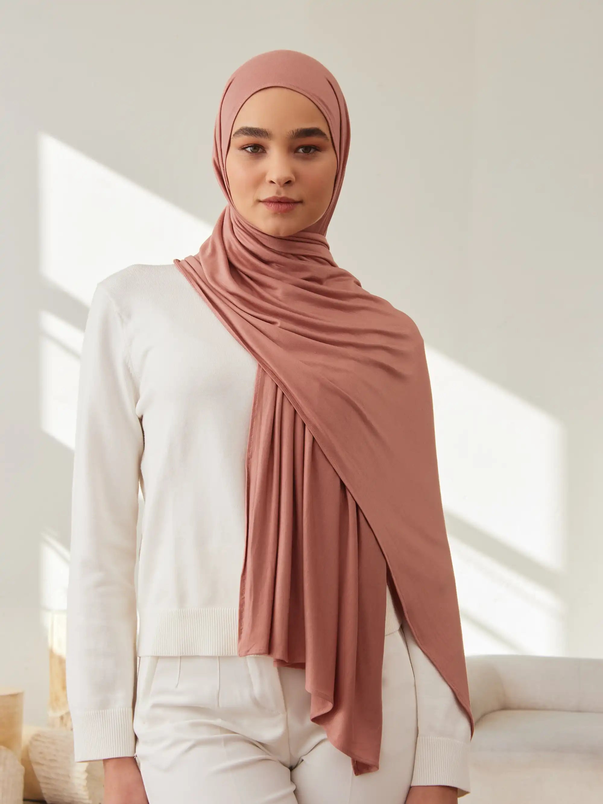 Küçük Premium Jersey Şal - Terrakota
