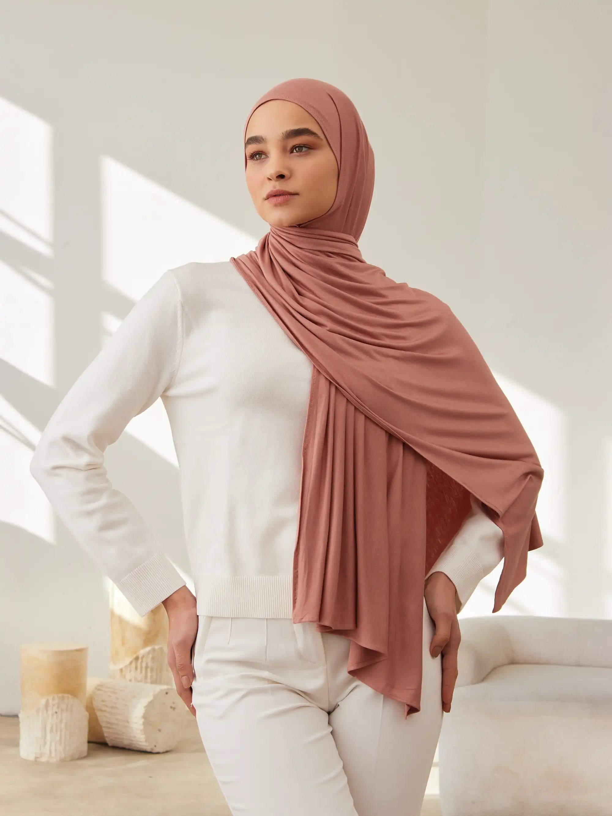 Küçük Premium Jersey Şal - Terrakota