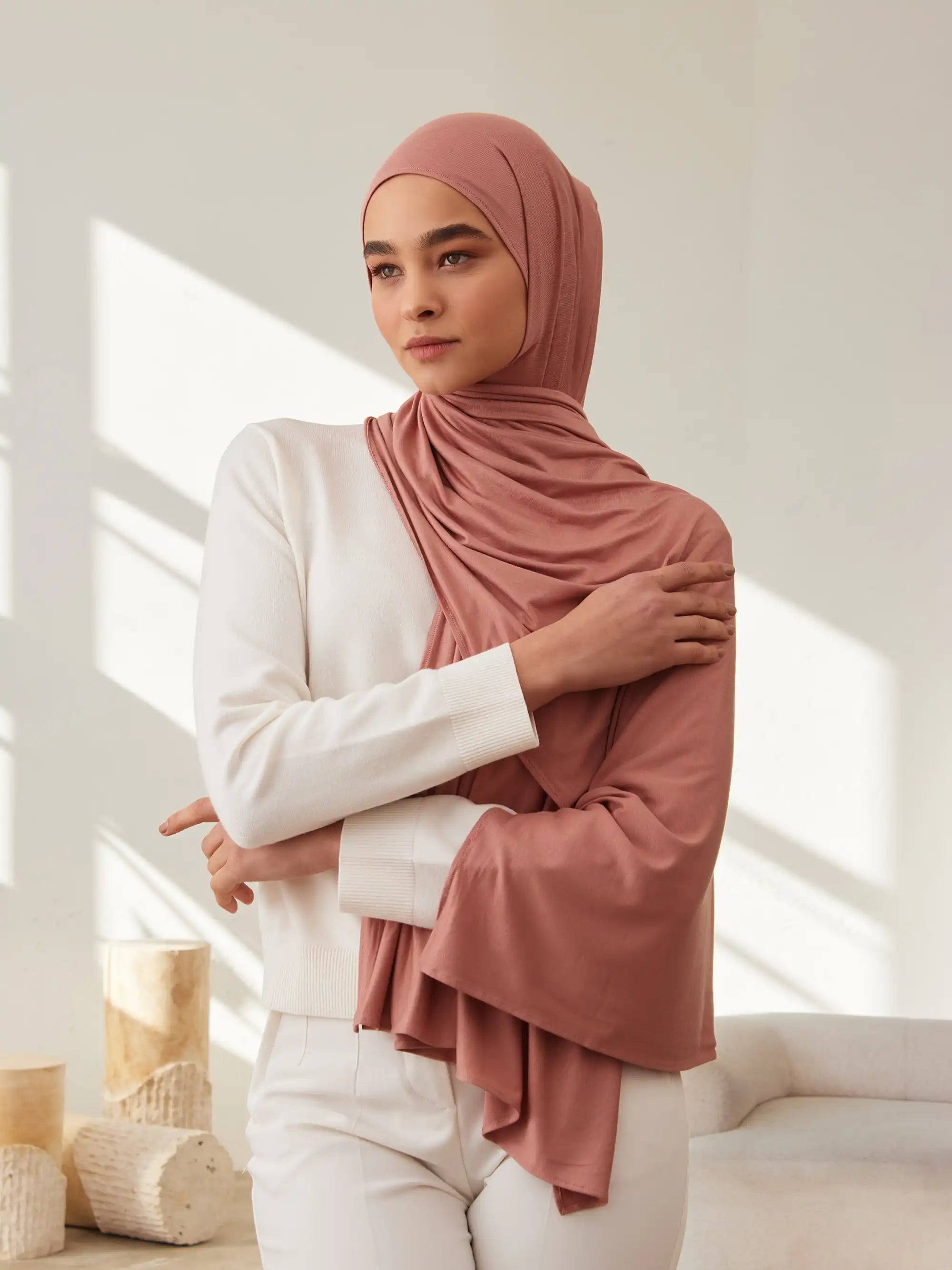 Küçük Premium Jersey Şal - Terrakota