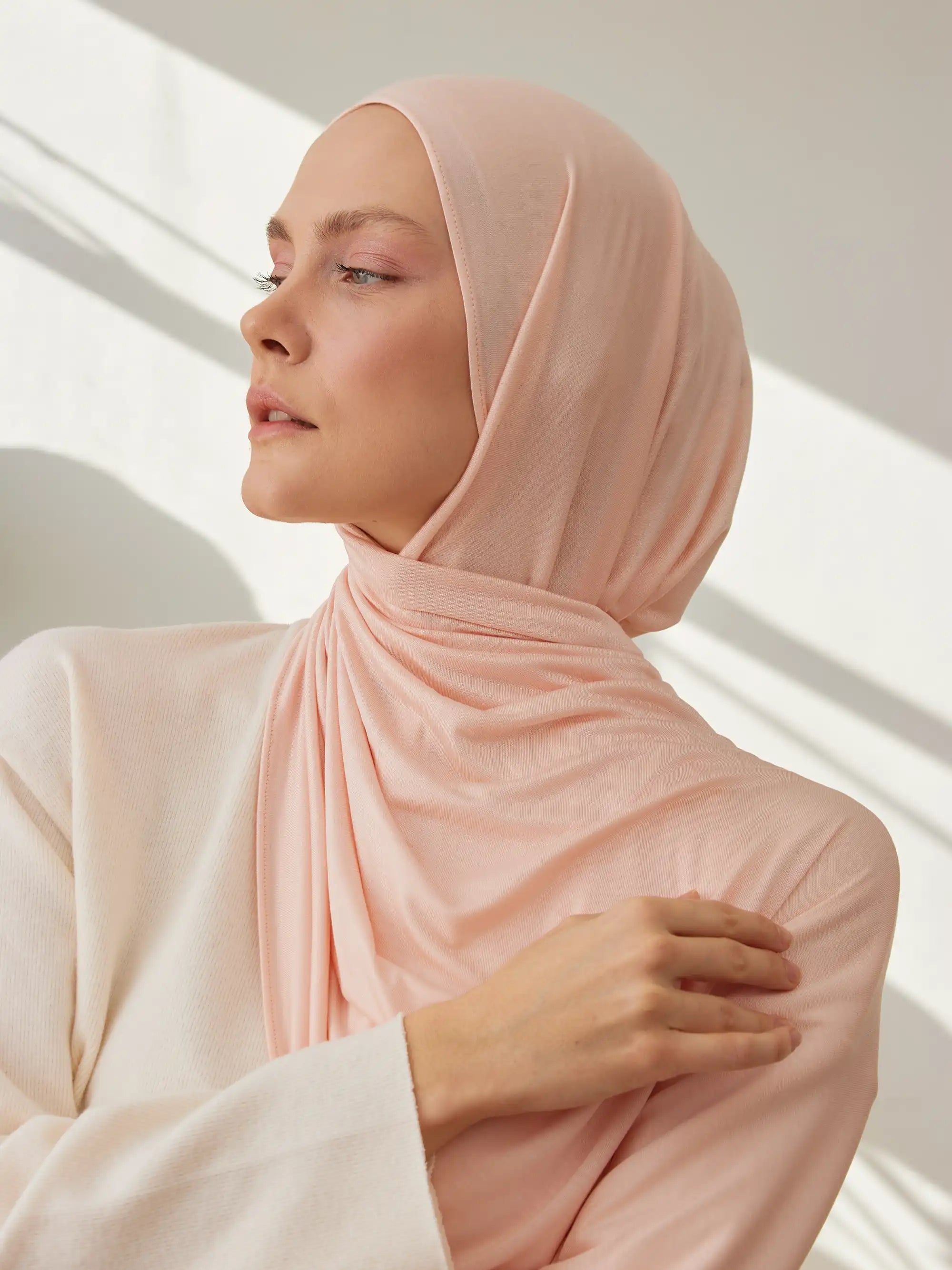 Küçük Premium Jersey Şal - Krem Pembe