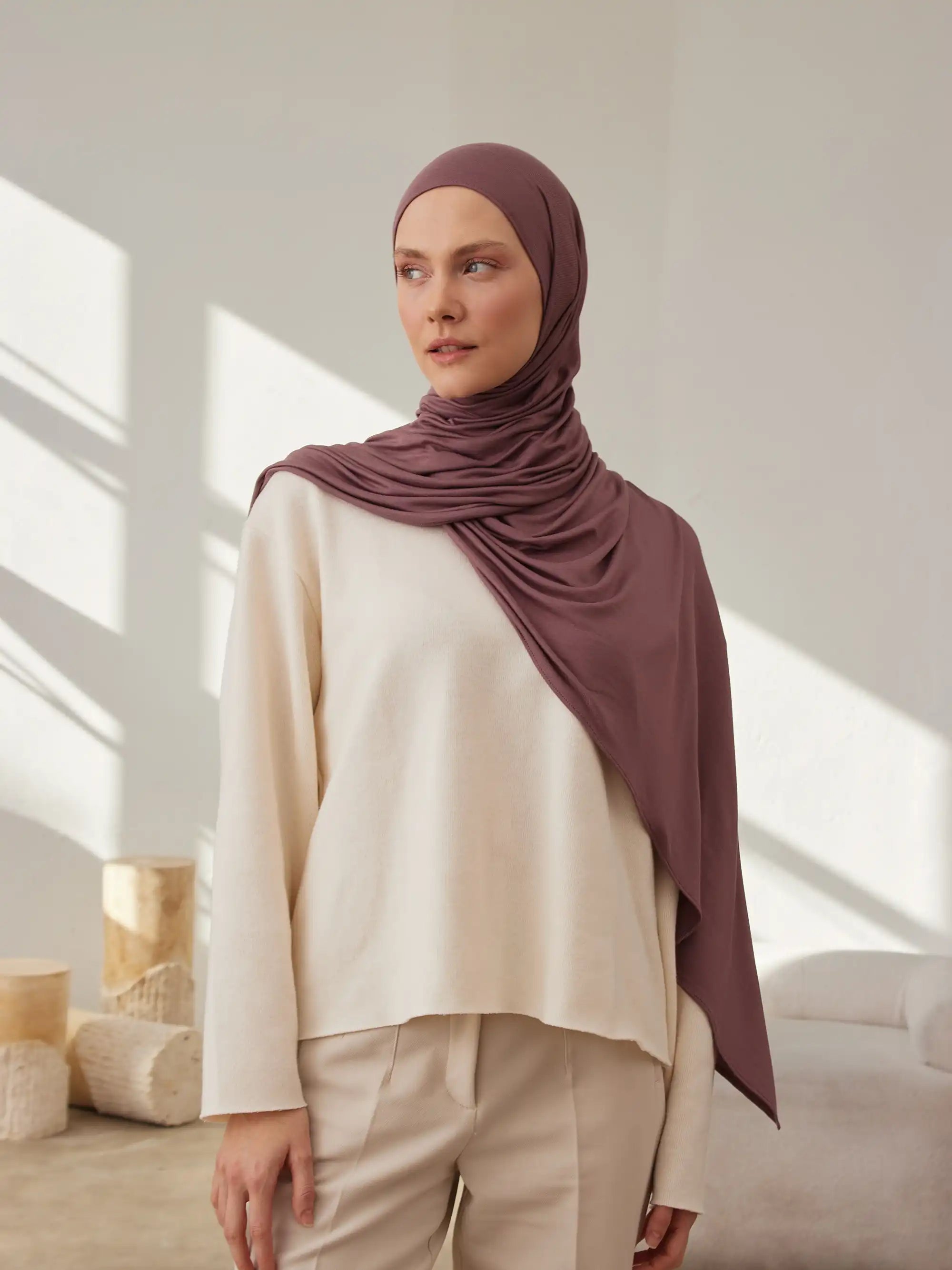 Küçük Premium Jersey Şal - Gül Taupe