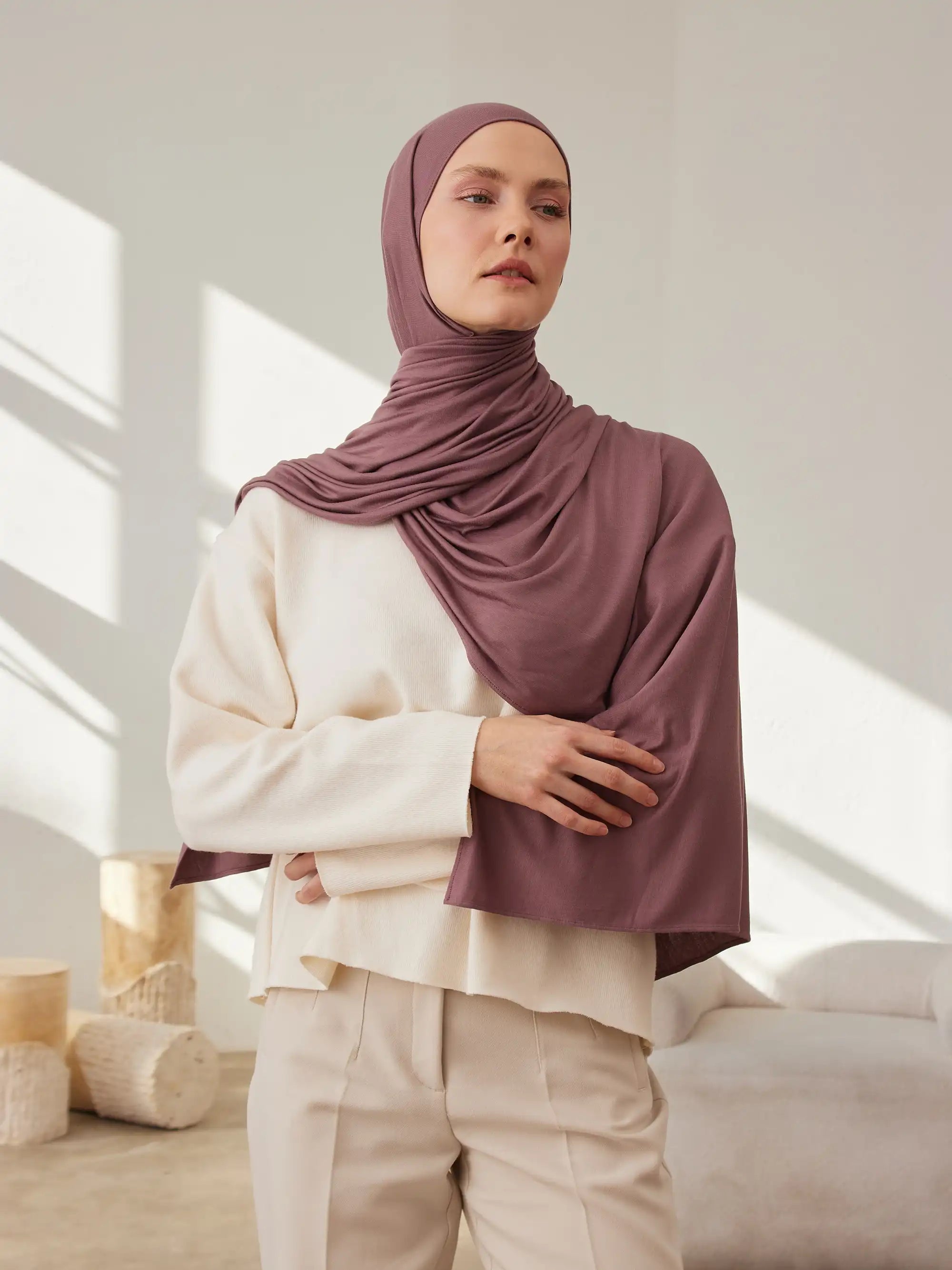 Küçük Premium Jersey Şal - Gül Taupe