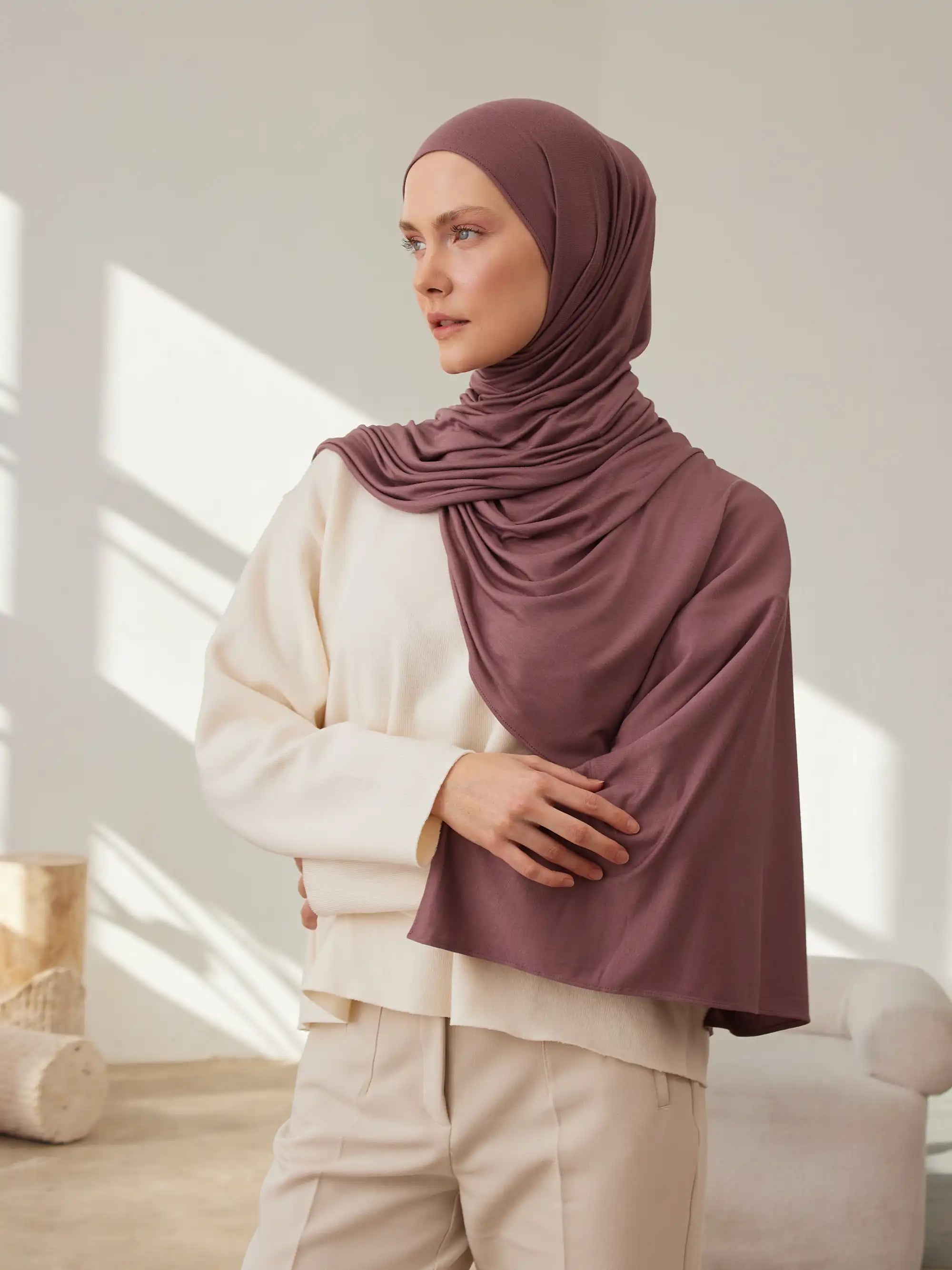 Küçük Premium Jersey Şal - Gül Taupe