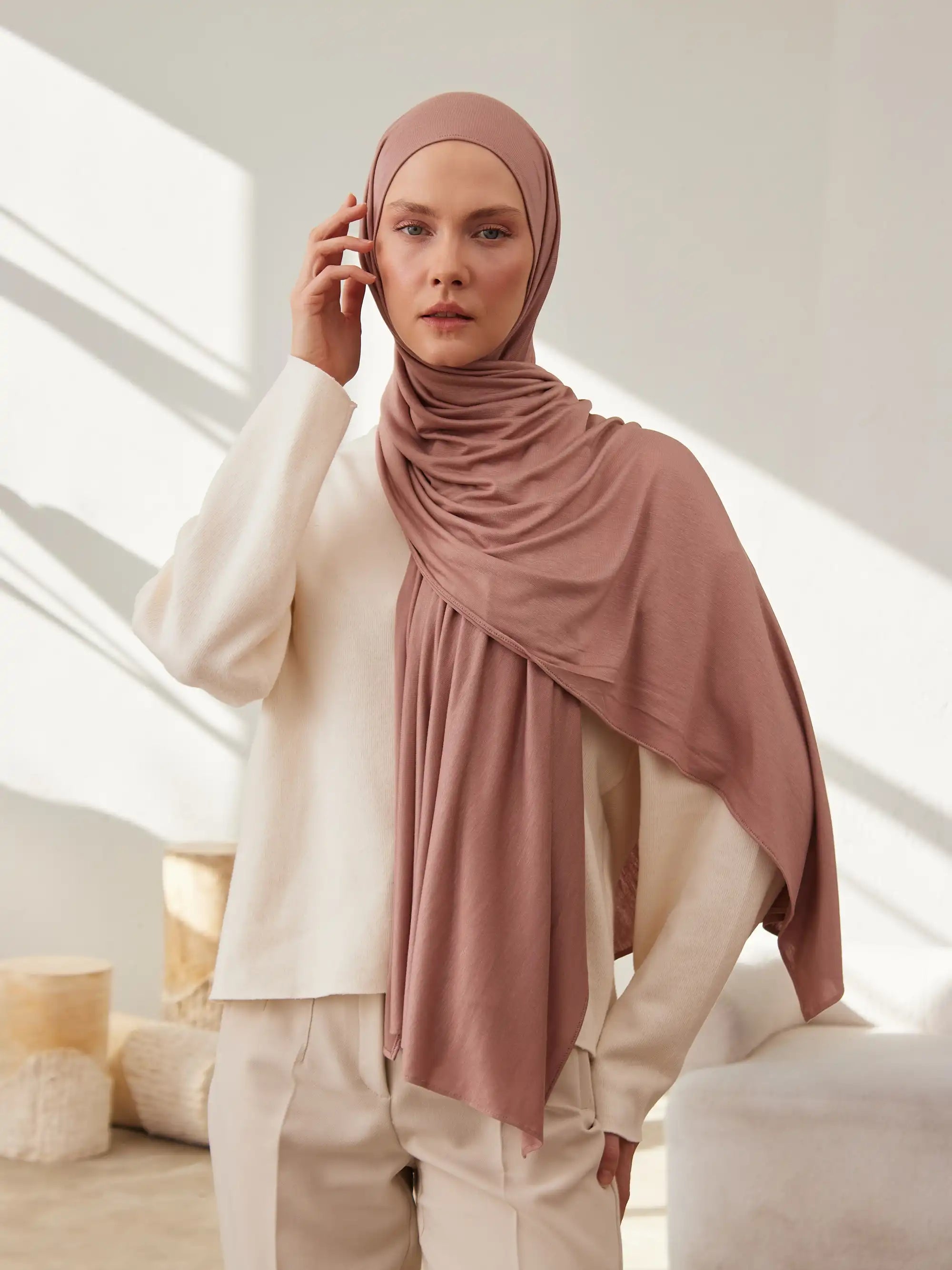 Küçük Premium Jersey Şal - Pastel Gül