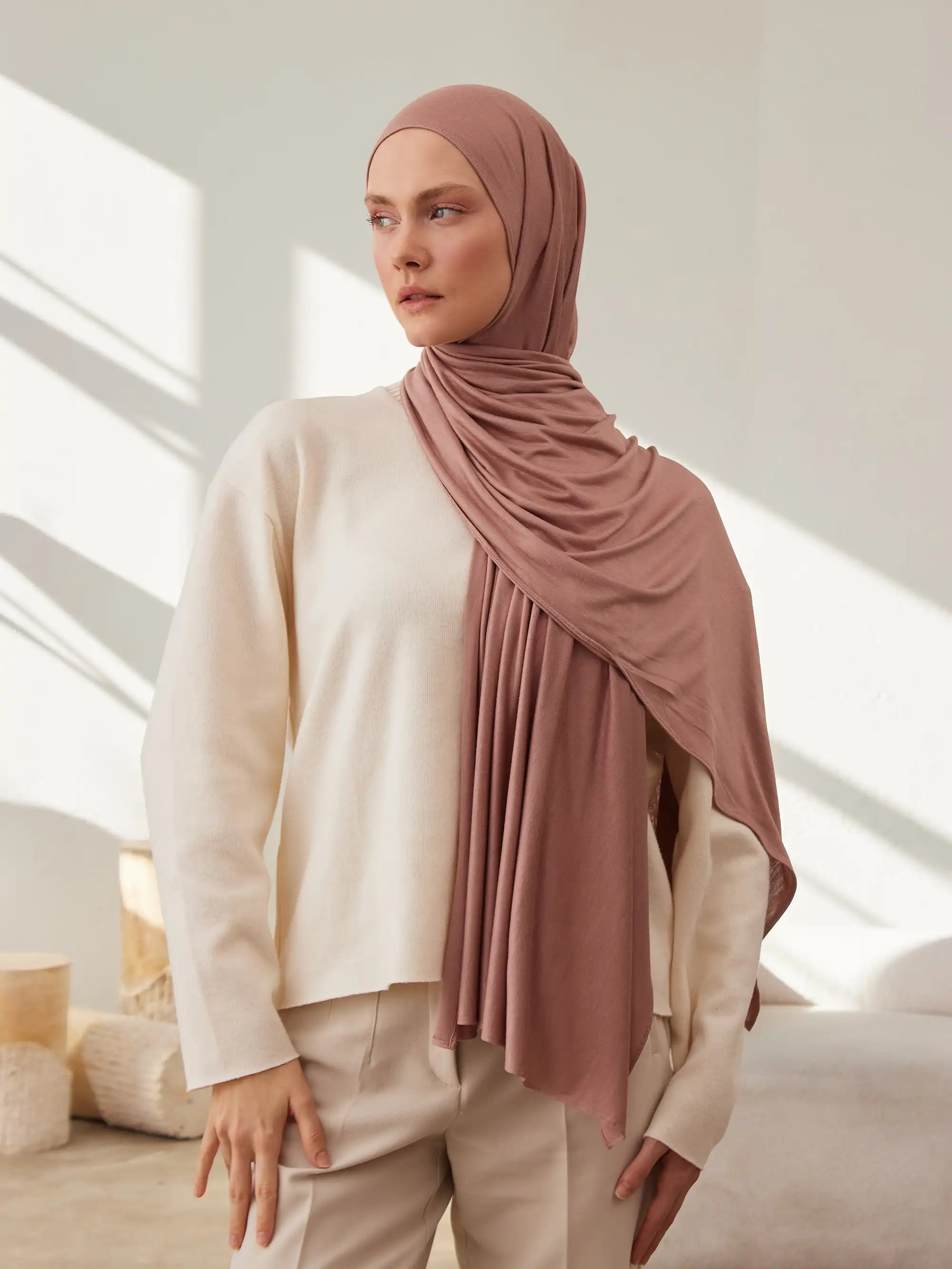 Premium Jersey Şal - Pastel Gül
