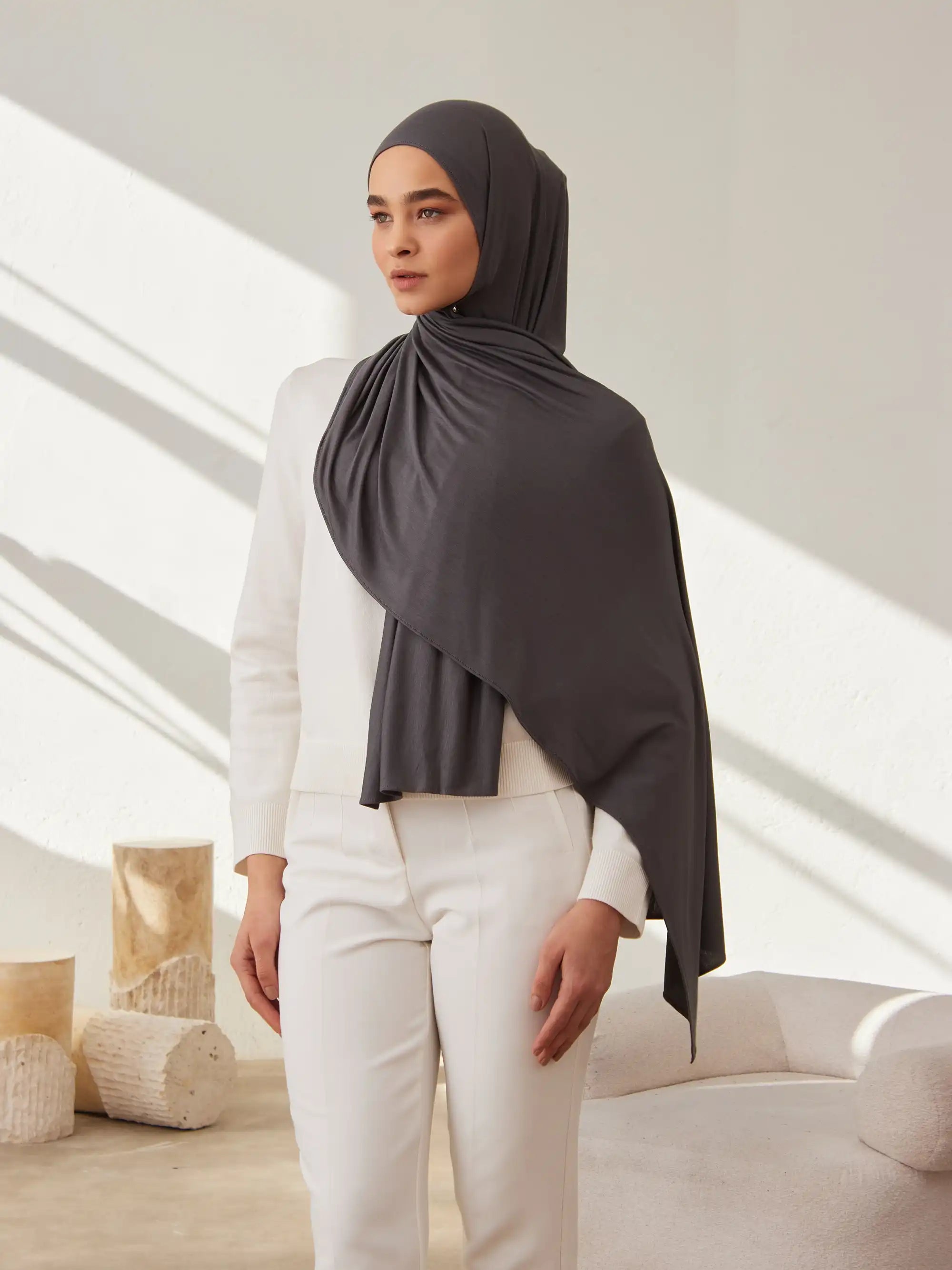 Küçük Premium Jersey Şal - Koyu Gri