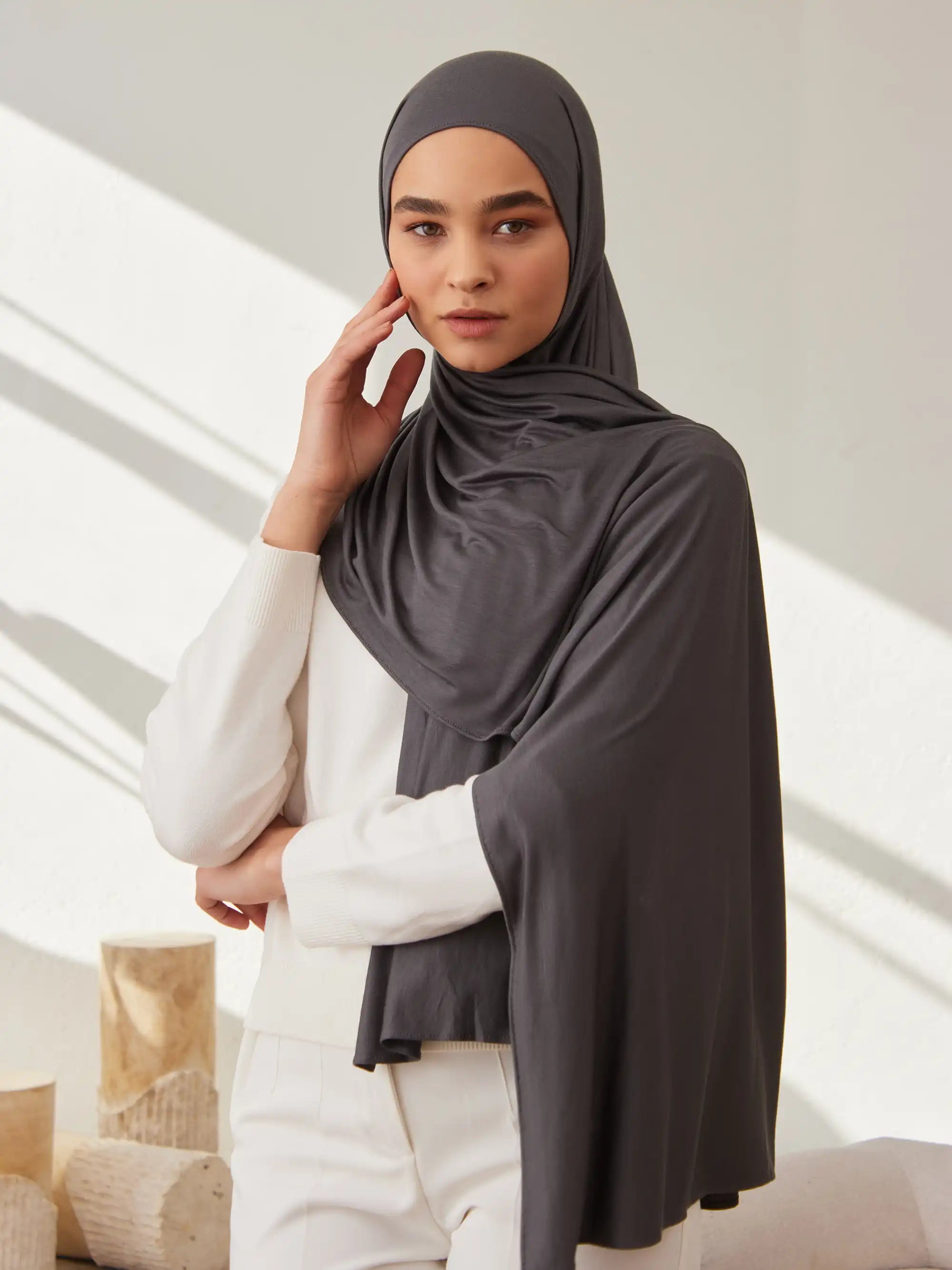 Küçük Premium Jersey Şal - Koyu Gri