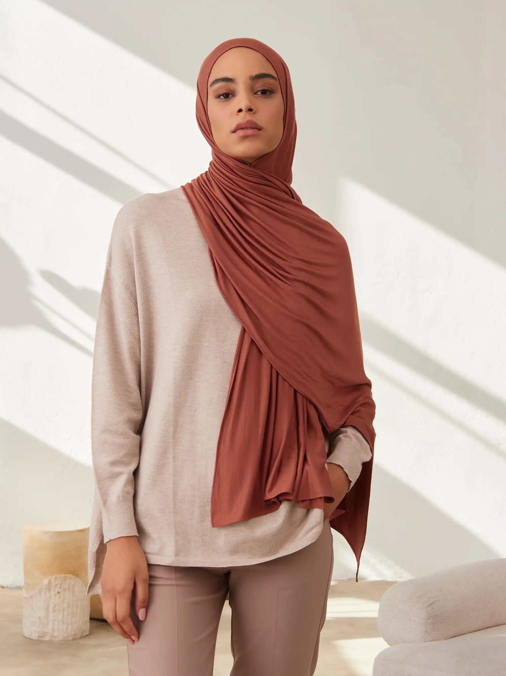 Küçük Premium Jersey Şal - Sekoya Kırmızısı