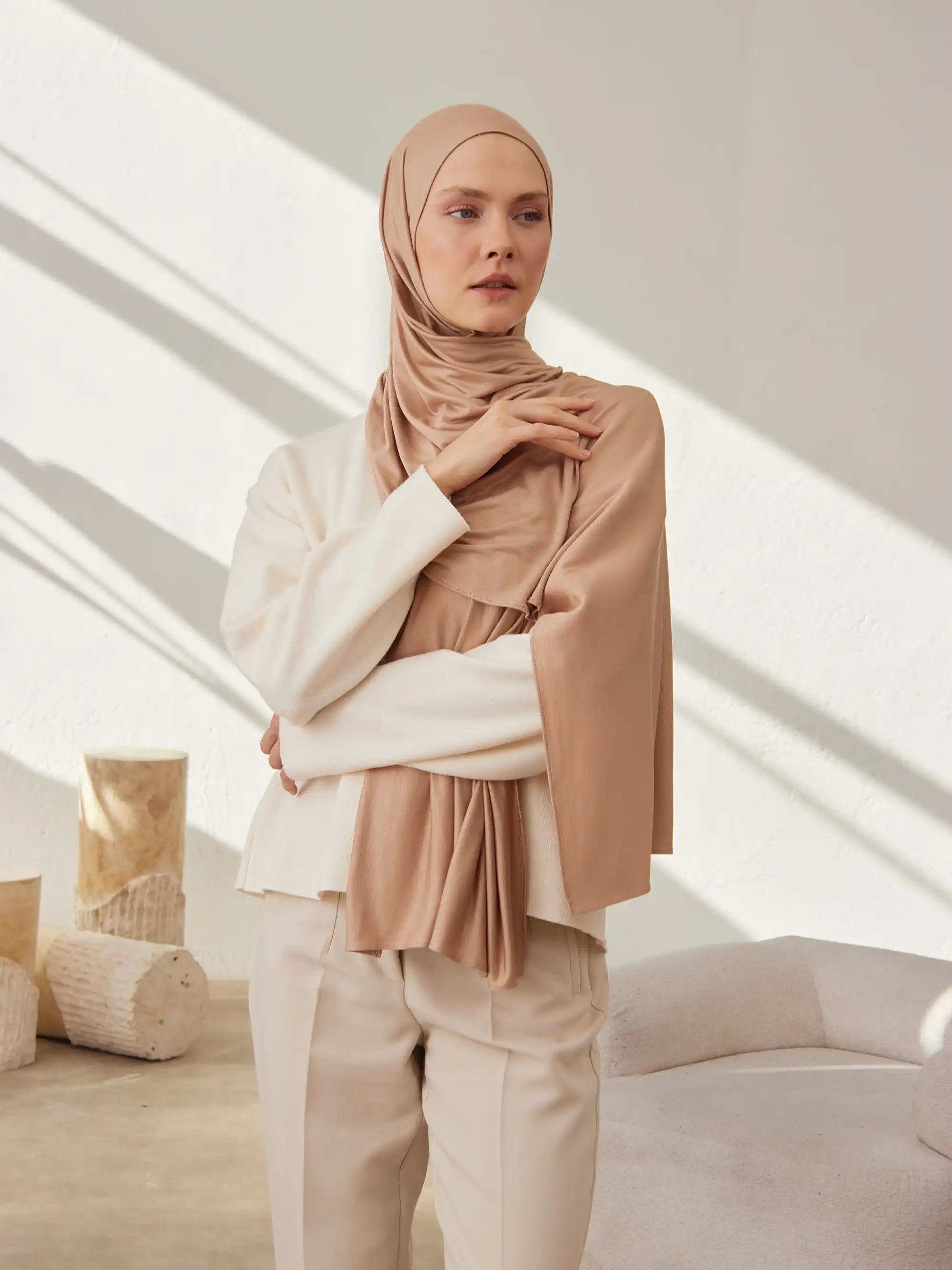 Küçük Premium Jersey Şal - Sıcak Vizon