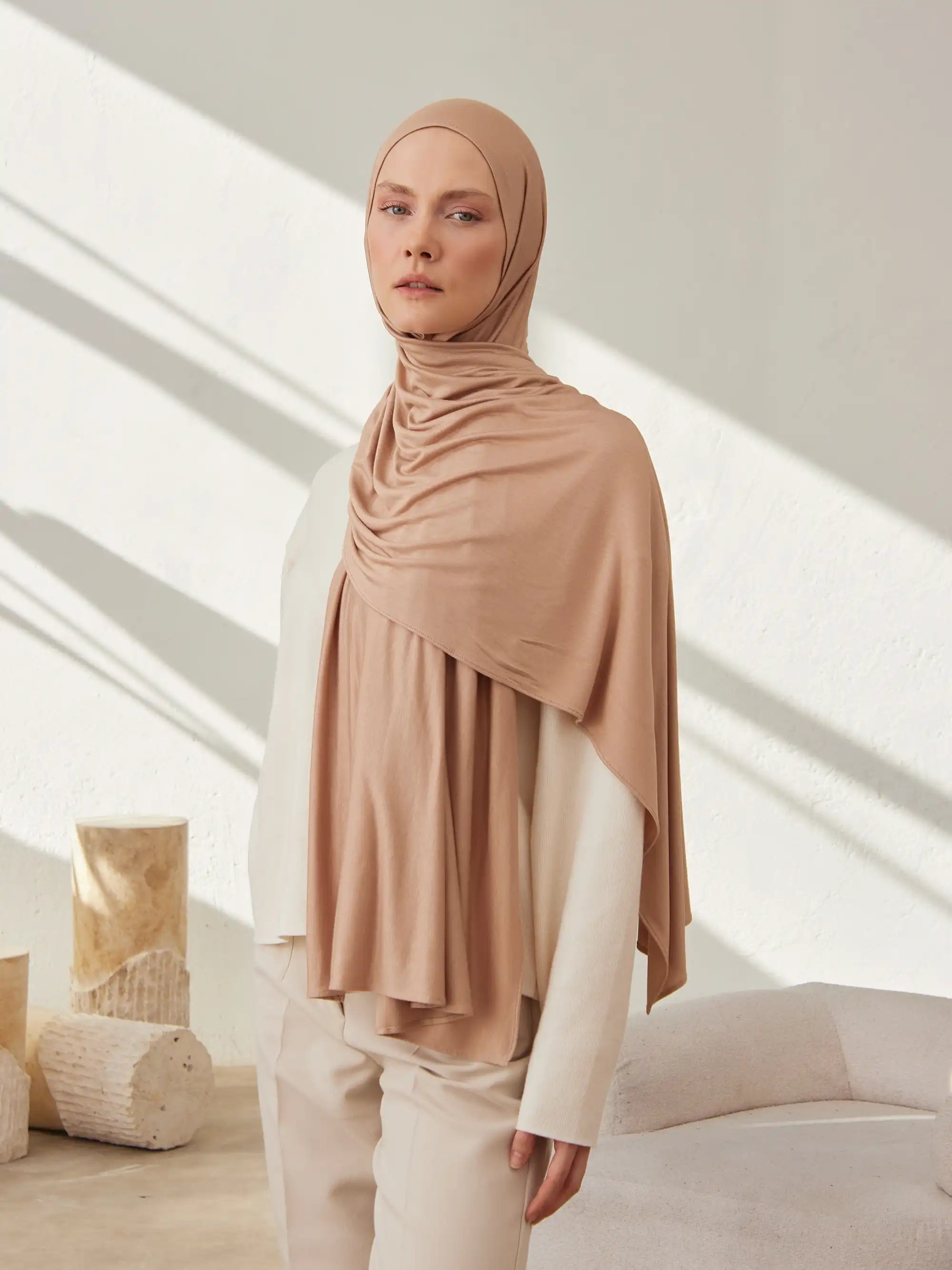 Premium Jersey Şal - Sıcak Vizon