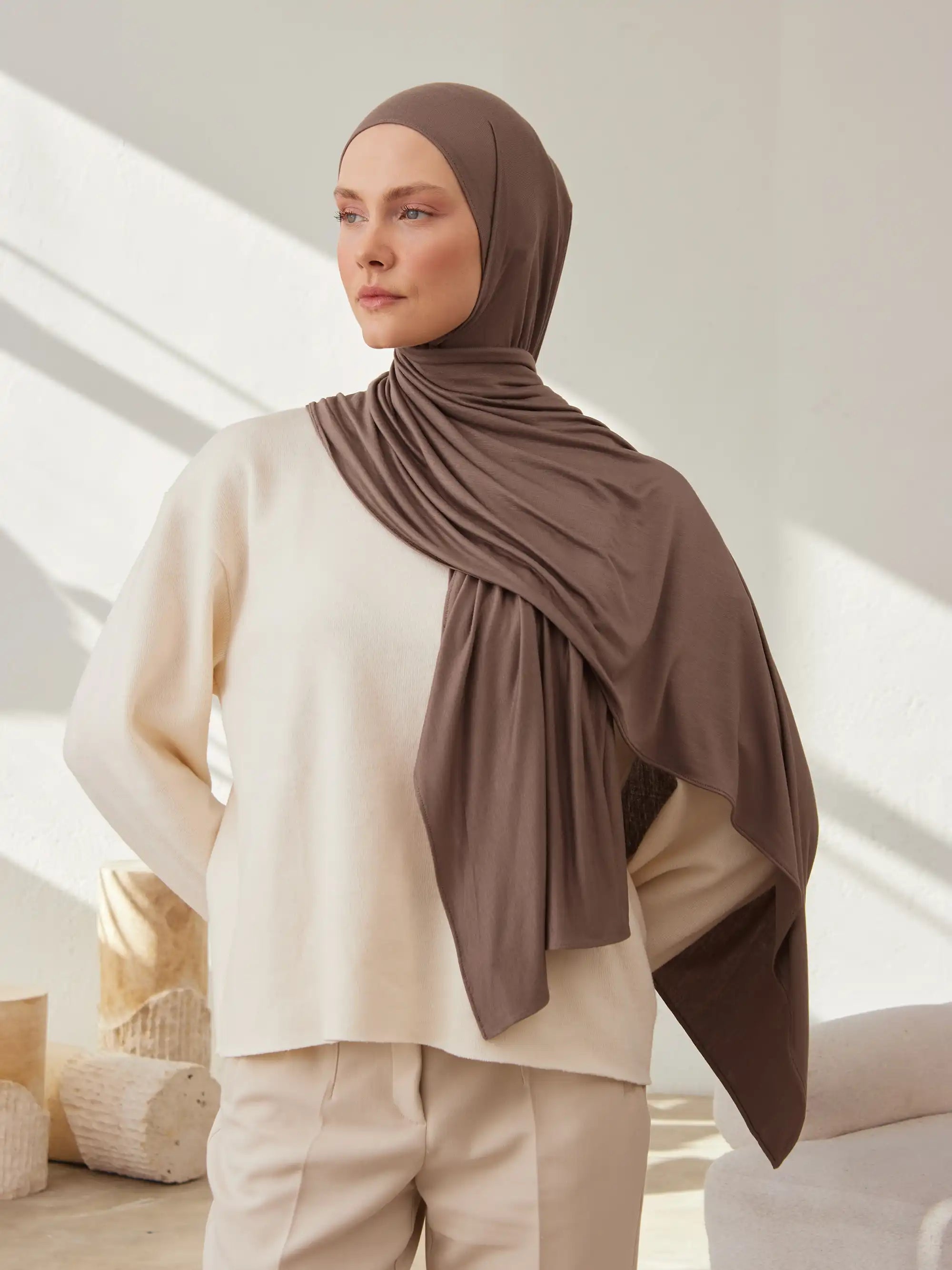 Küçük Premium Jersey Şal - Çöl Tozu