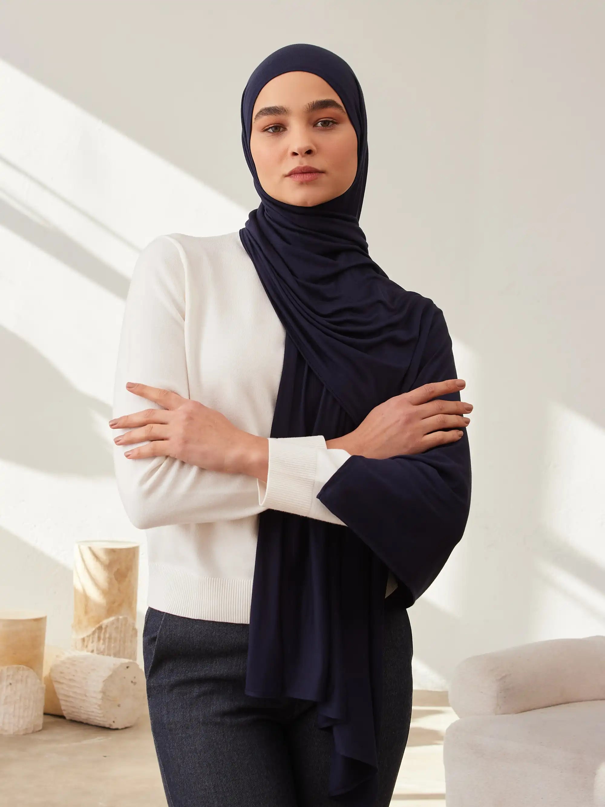 Küçük Premium Jersey Şal - Lacivert