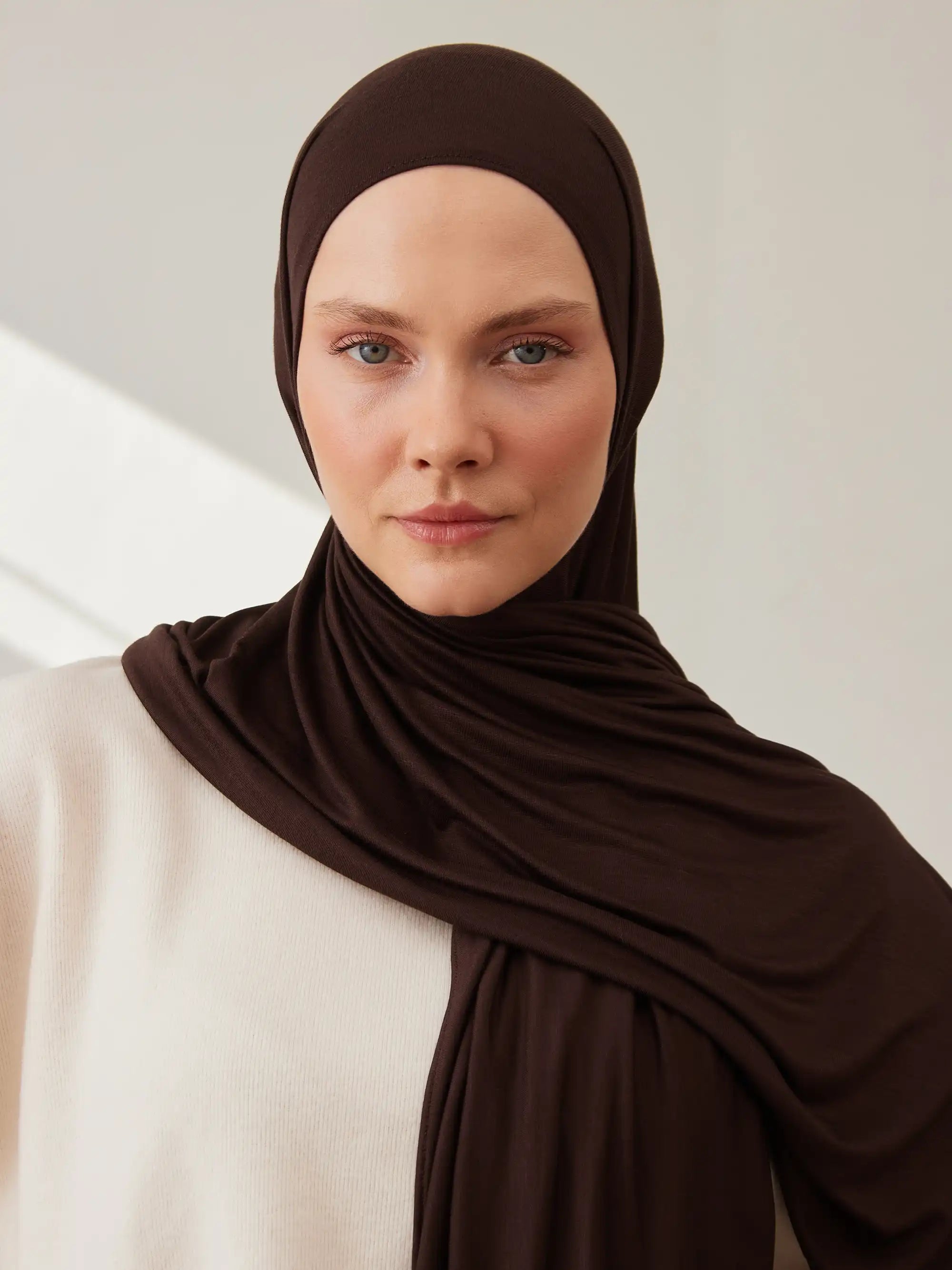 Küçük Premium Jersey Şal - Kahve Çekirdeği