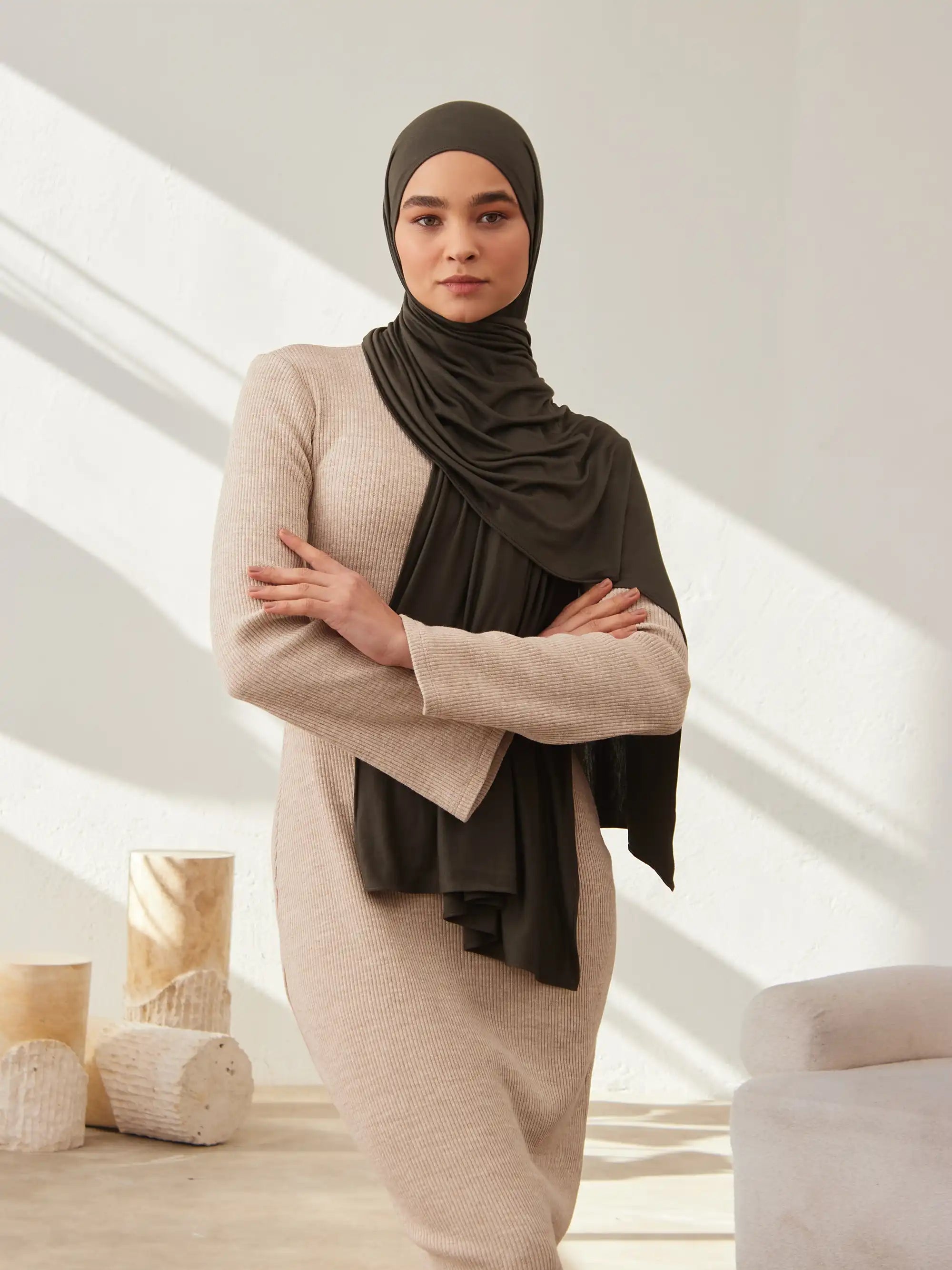 Küçük Premium Jersey Şal - Haki