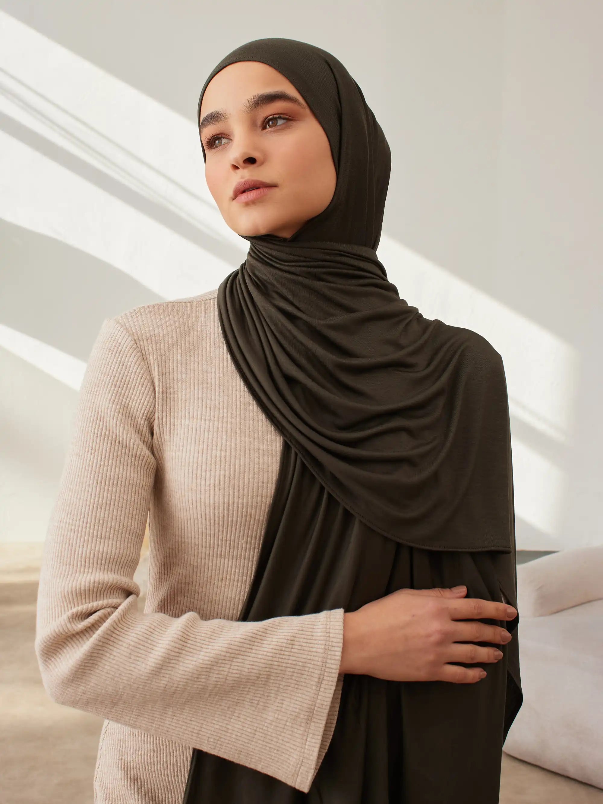 Küçük Premium Jersey Şal - Haki