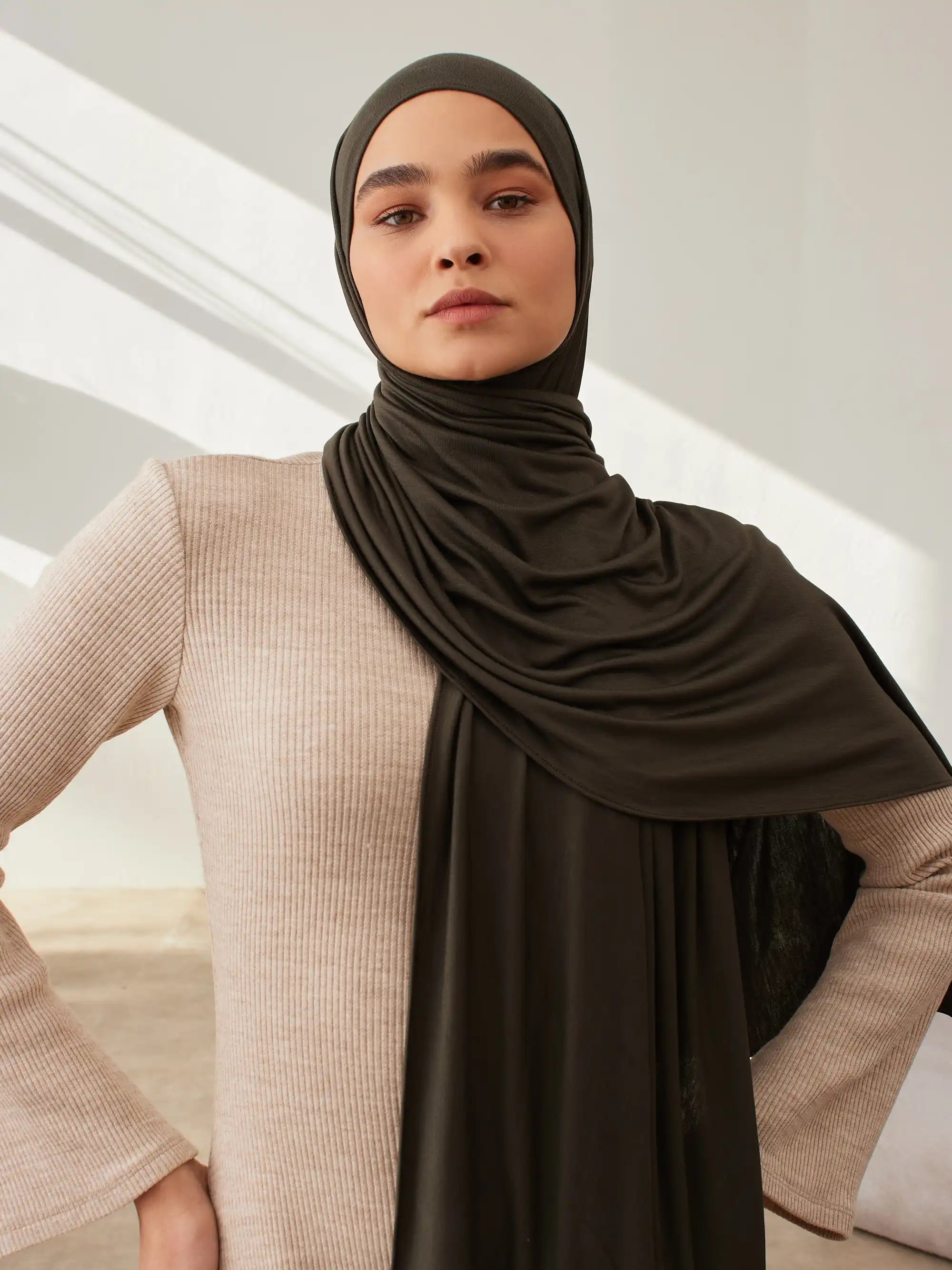 Küçük Premium Jersey Şal - Haki