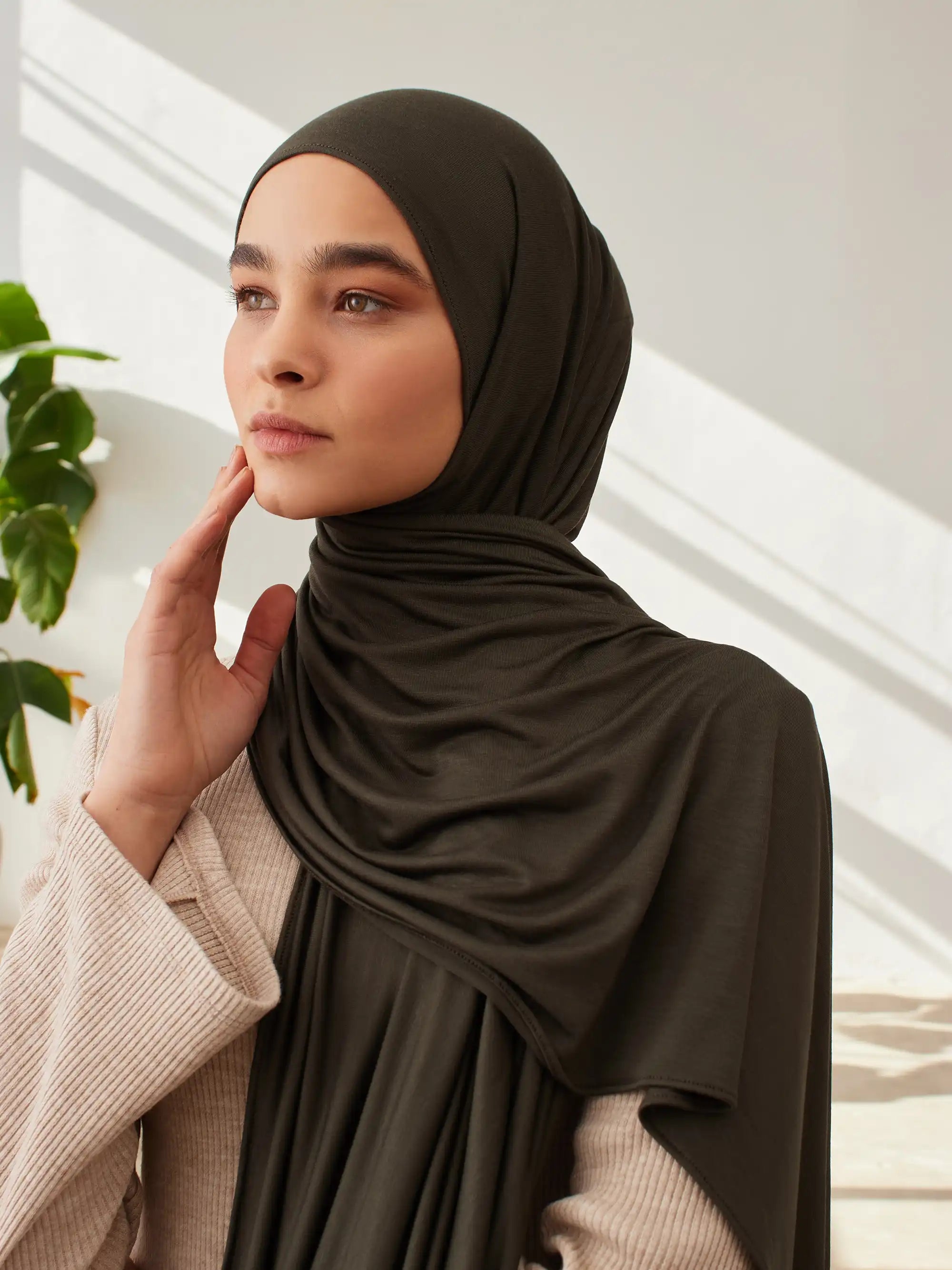 Küçük Premium Jersey Şal - Haki