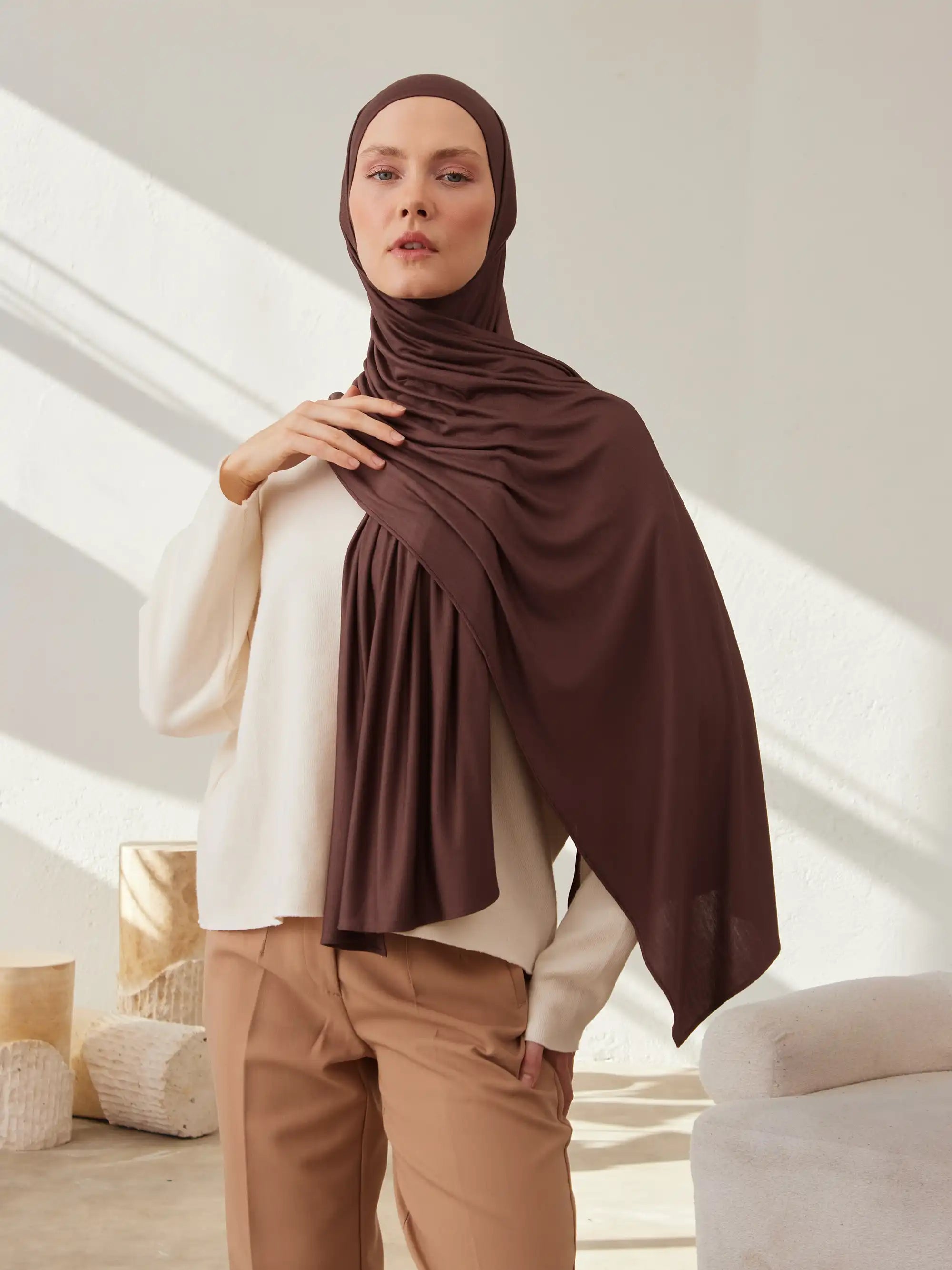 Küçük Premium Jersey Şal - Mocha