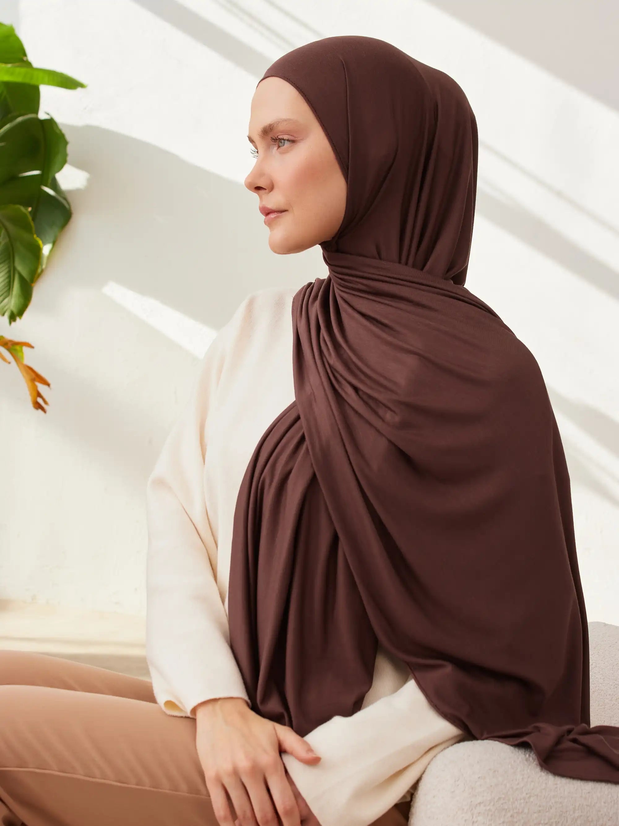 Küçük Premium Jersey Şal - Mocha