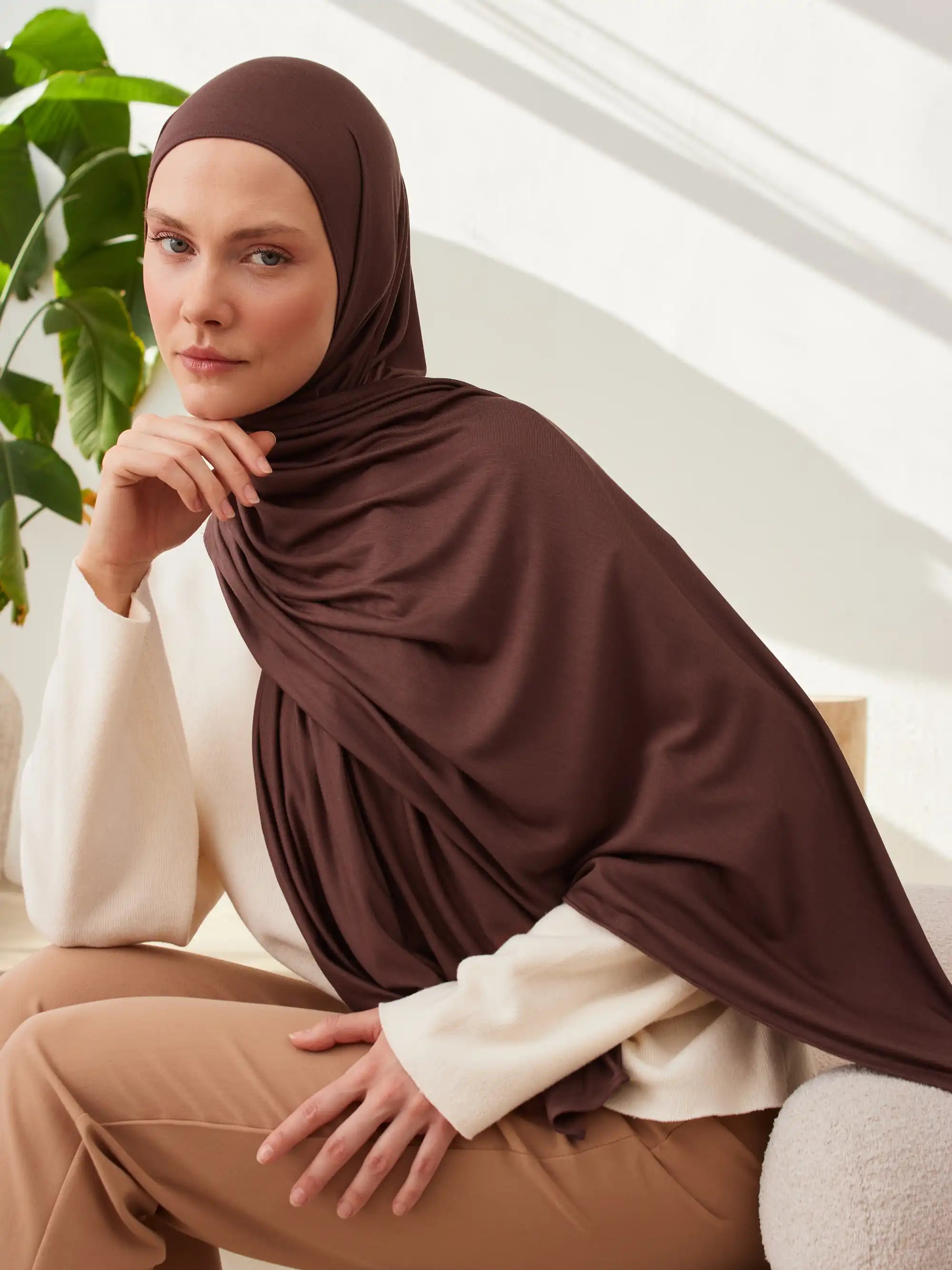 Küçük Premium Jersey Şal - Mocha