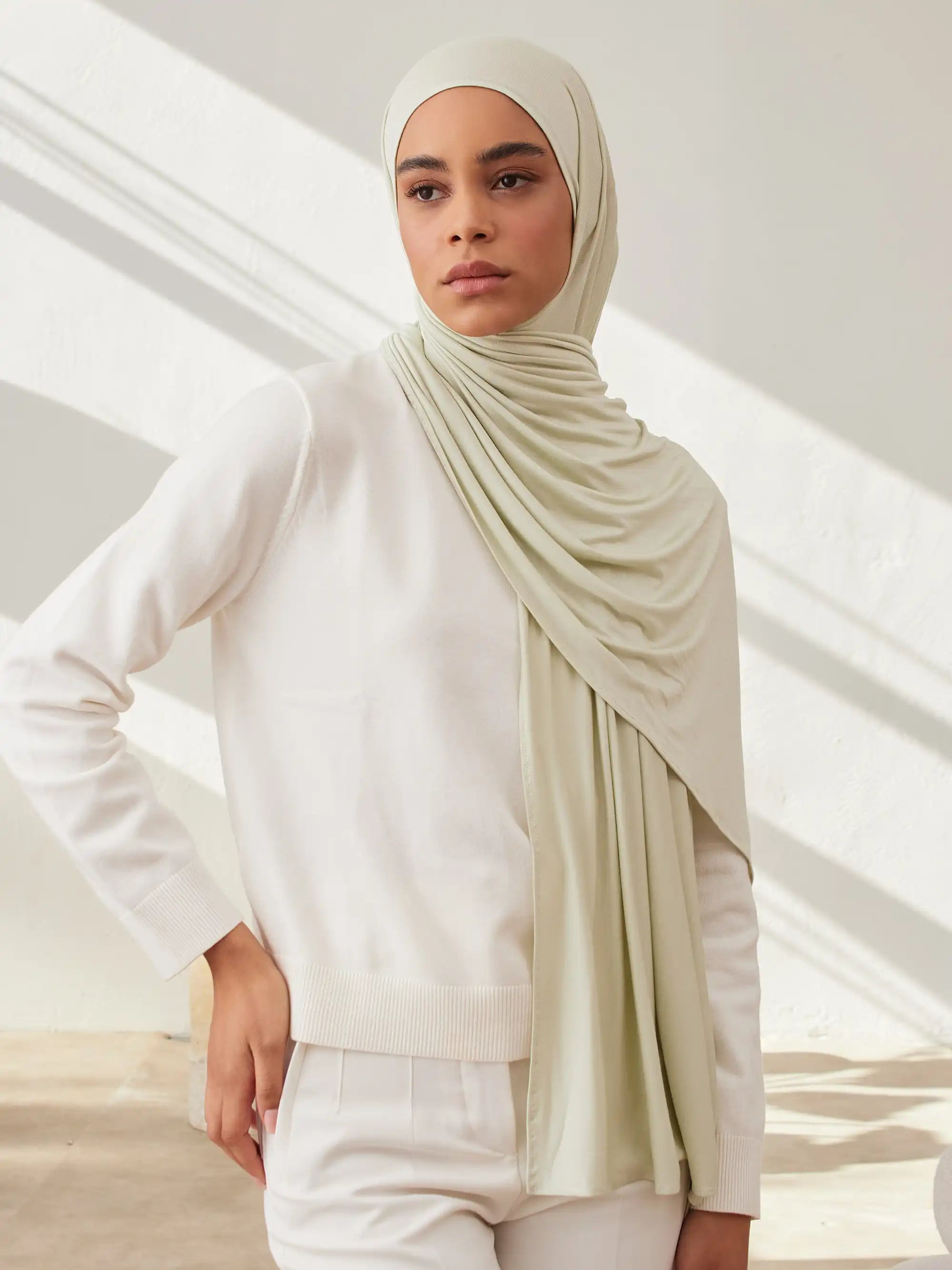 Küçük Premium Jersey Şal - Lime Krem
