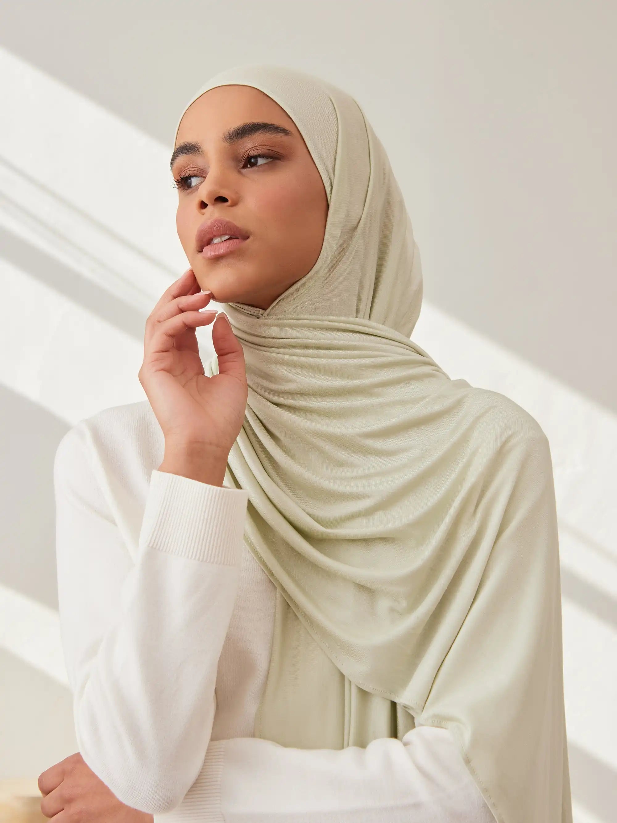 Küçük Premium Jersey Şal - Lime Krem