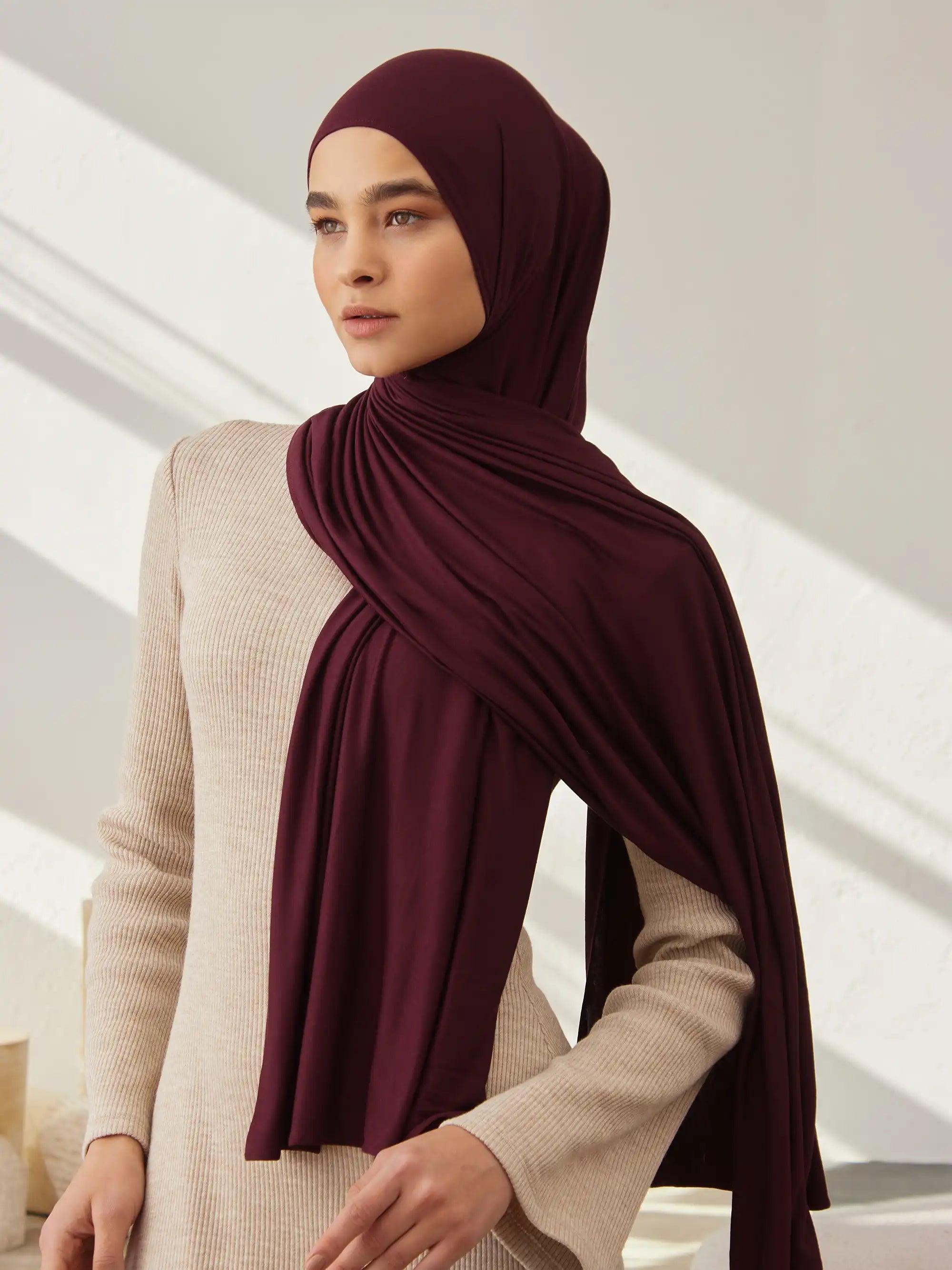 Küçük Premium Jersey Şal - Bordo