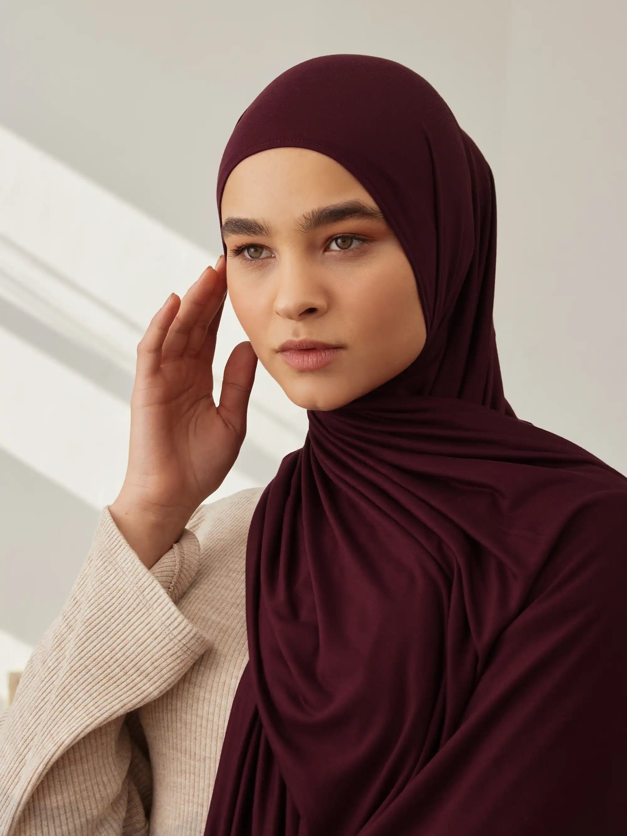 Küçük Premium Jersey Şal - Bordo