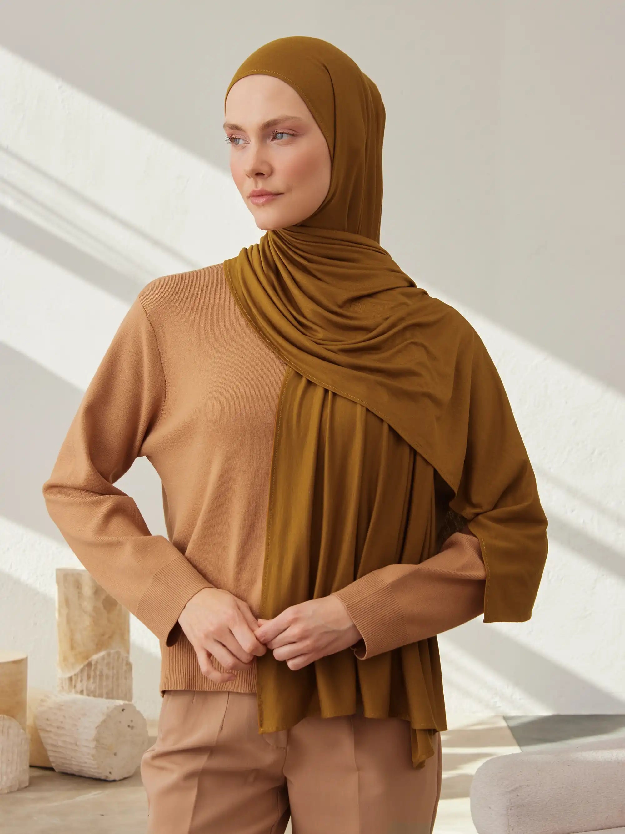 Küçük Premium Jersey Şal - Bronz