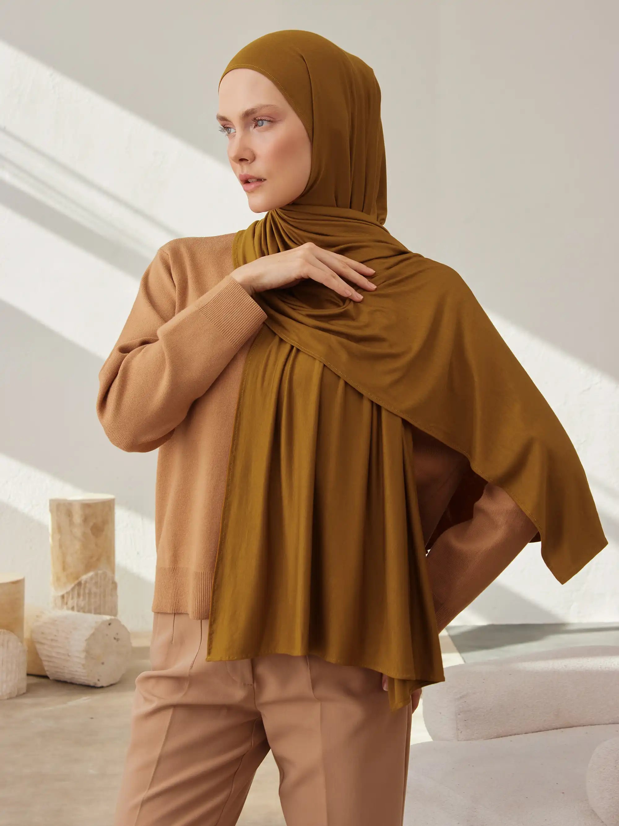 Küçük Premium Jersey Şal - Bronz