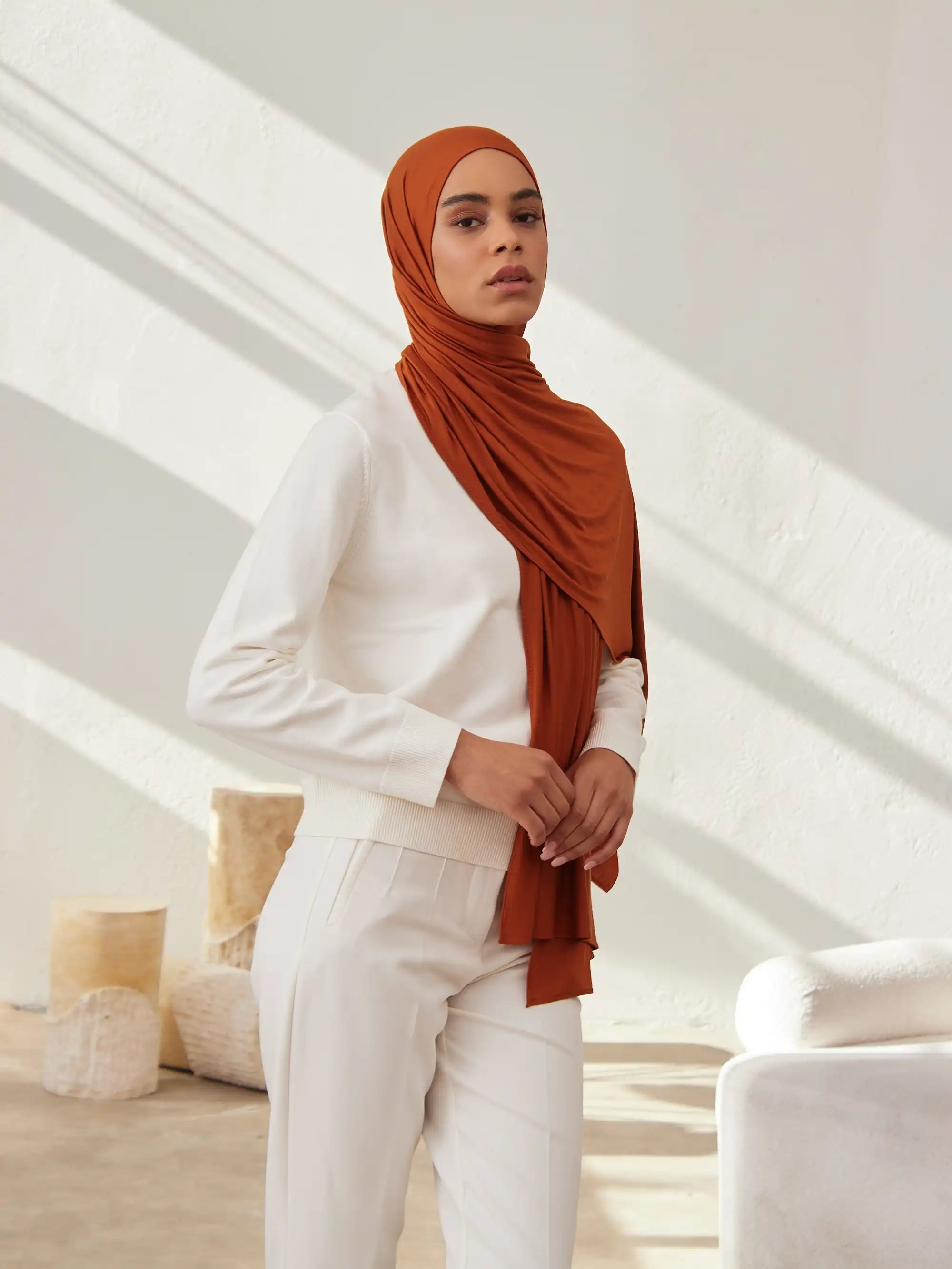 Küçük Premium Jersey Şal - Yanık Turuncu