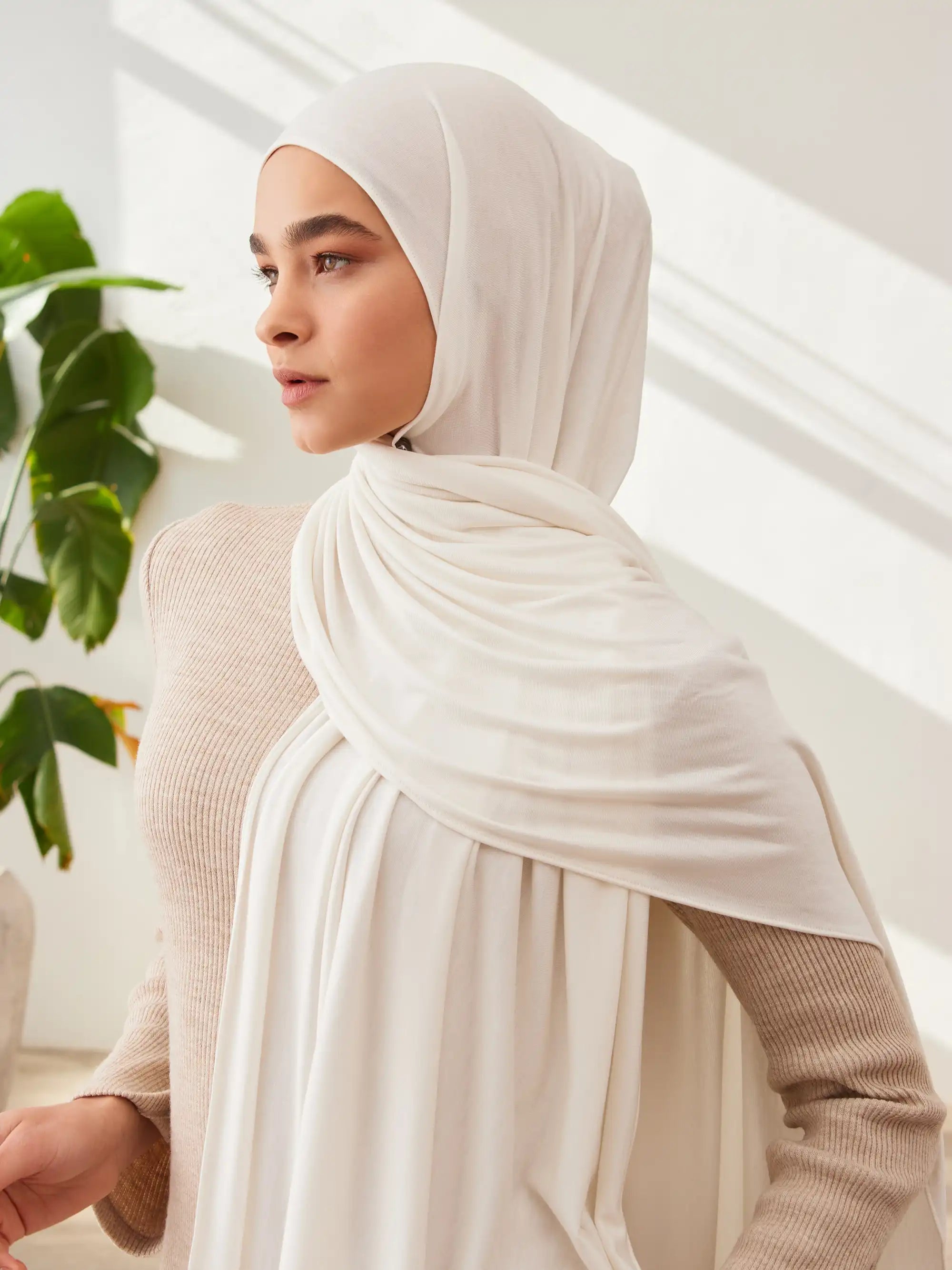 Küçük Premium Jersey Şal - Fildişi