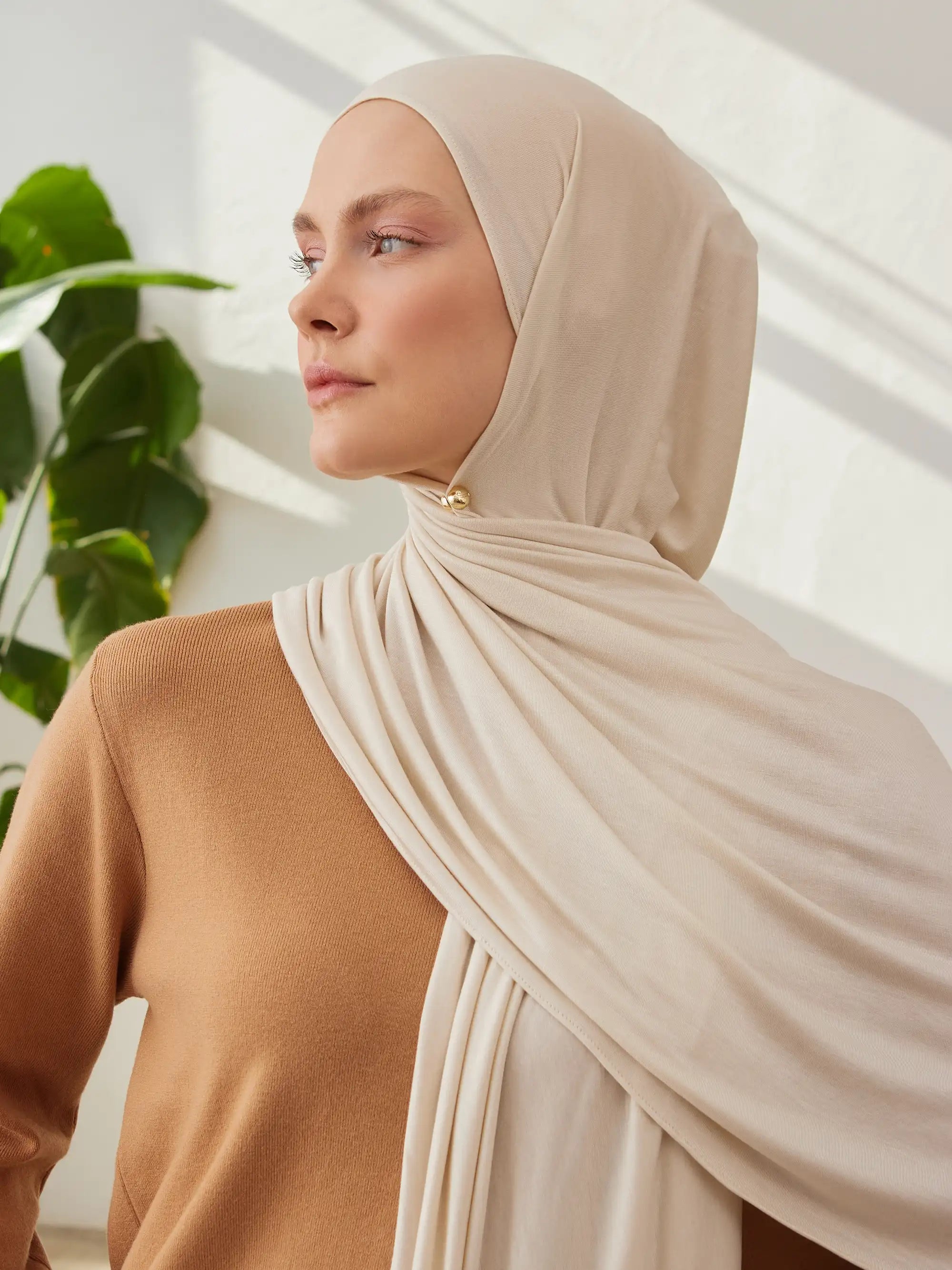 Küçük Premium Jersey Şal - Kırık Beyaz